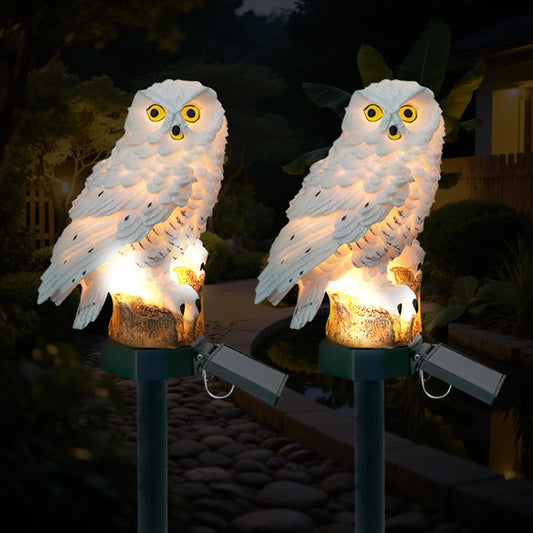 2 Pack Owl Figure Solar LED Lights, Resin Garden Waterproof Decorations with Stake for Outdoor Yard Pathway Outside Patio Lawn Decor