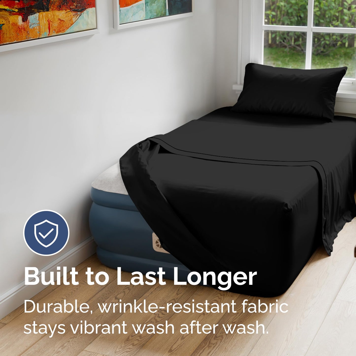 Air Mattress Sheet Set for Full Size - 4 Piece Breathable & Cooling Sheets w/Extra Deep Pockets - Fits Inflatable & Blow Up Air Mattresses Up to 24 Inches Thick - Soft and Wrinkle Free - Dark Grey