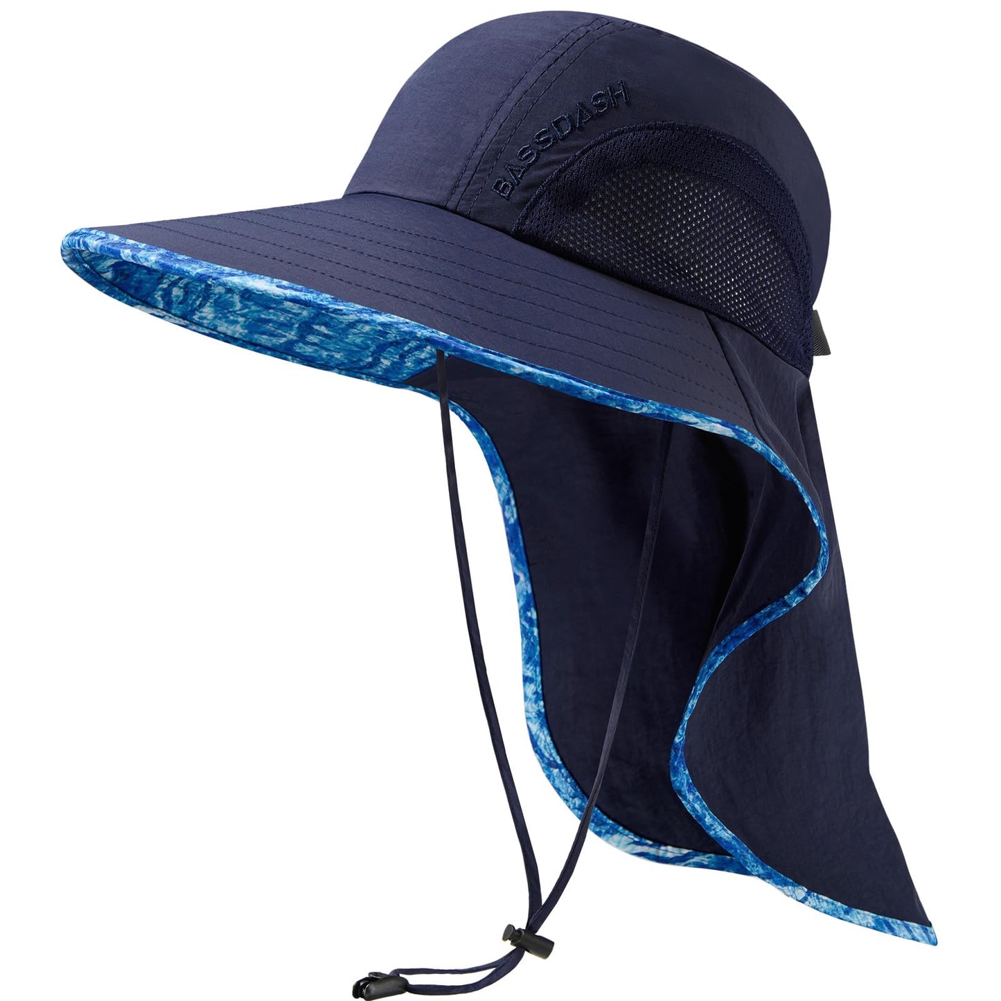 BASSDASH UPF 50+ Unisex Water Resistant Wide Brim Sun Hat with Large Neck Flap Ponytail Fishing Hat for Men Women