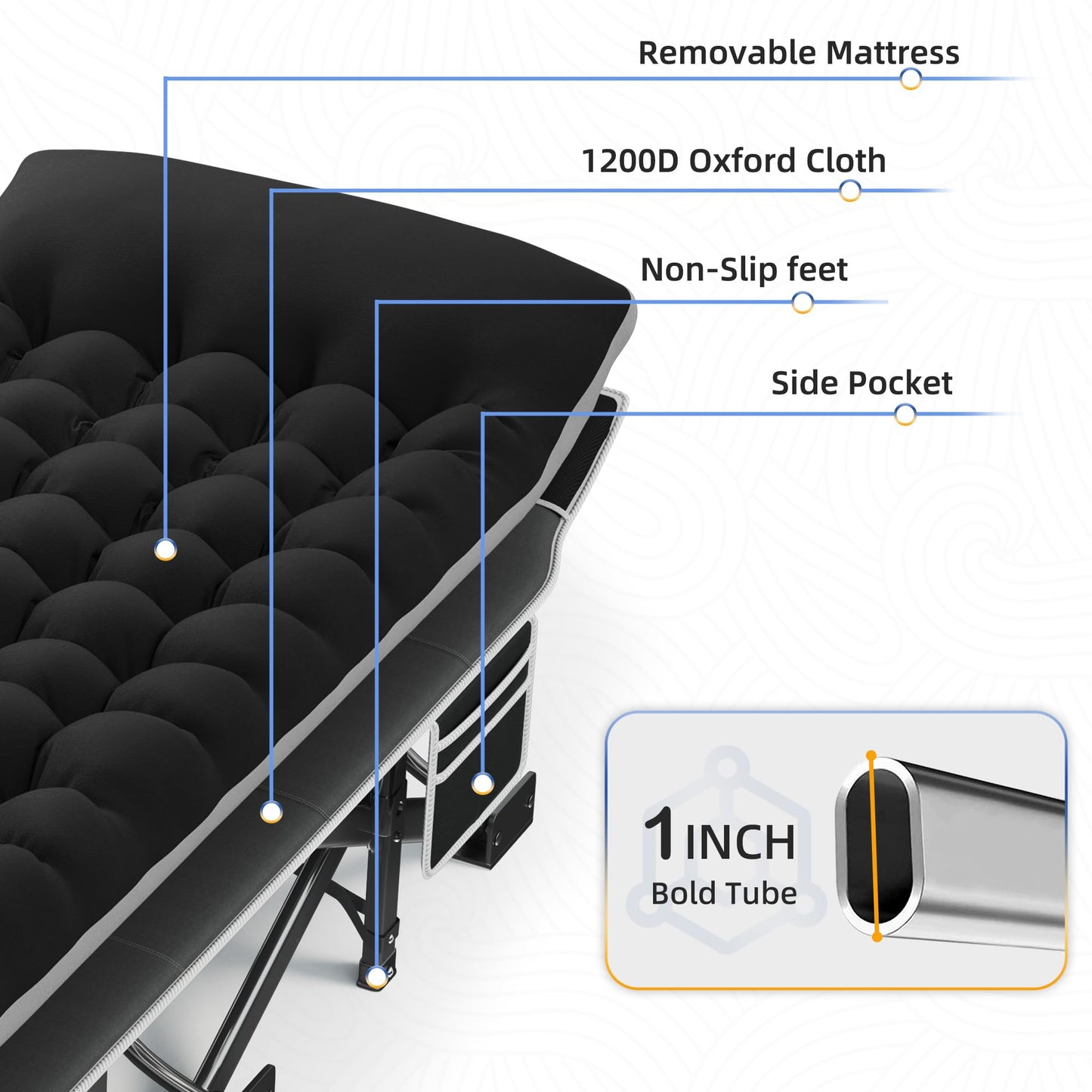 HABUTWAY Camping Cot with Mattress, 32" Extra Wide Camping Cots for Adults, Sleeping Cot for Adults Holds Up to 600LBS, Cots for Sleeping, Camp, Rv, Beach, Patio, Office Naps(Black)