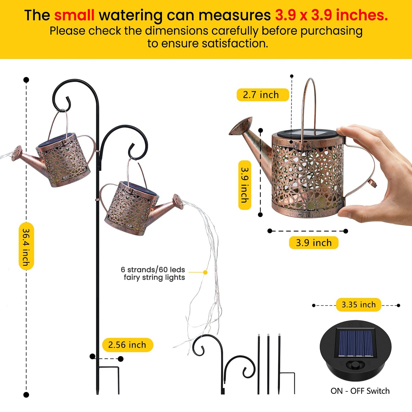 Solar Lights Outdoor Decorative, Metal Watering Can Lights Waterproof, Small Hanging Garden Decor Yard Outside Patio Lawn, Gifts for Mom Grandma Women Birthday(Warm White)