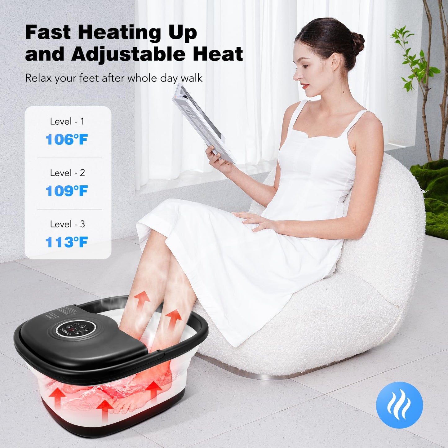 KNQZE Collapsible Foot Spa Bath with Heat & Remote Control, Bubble Massage, Temperature Control, Red Light, Timer, 16 Rollers & Pumice Stone for a Soothing Spa Experience