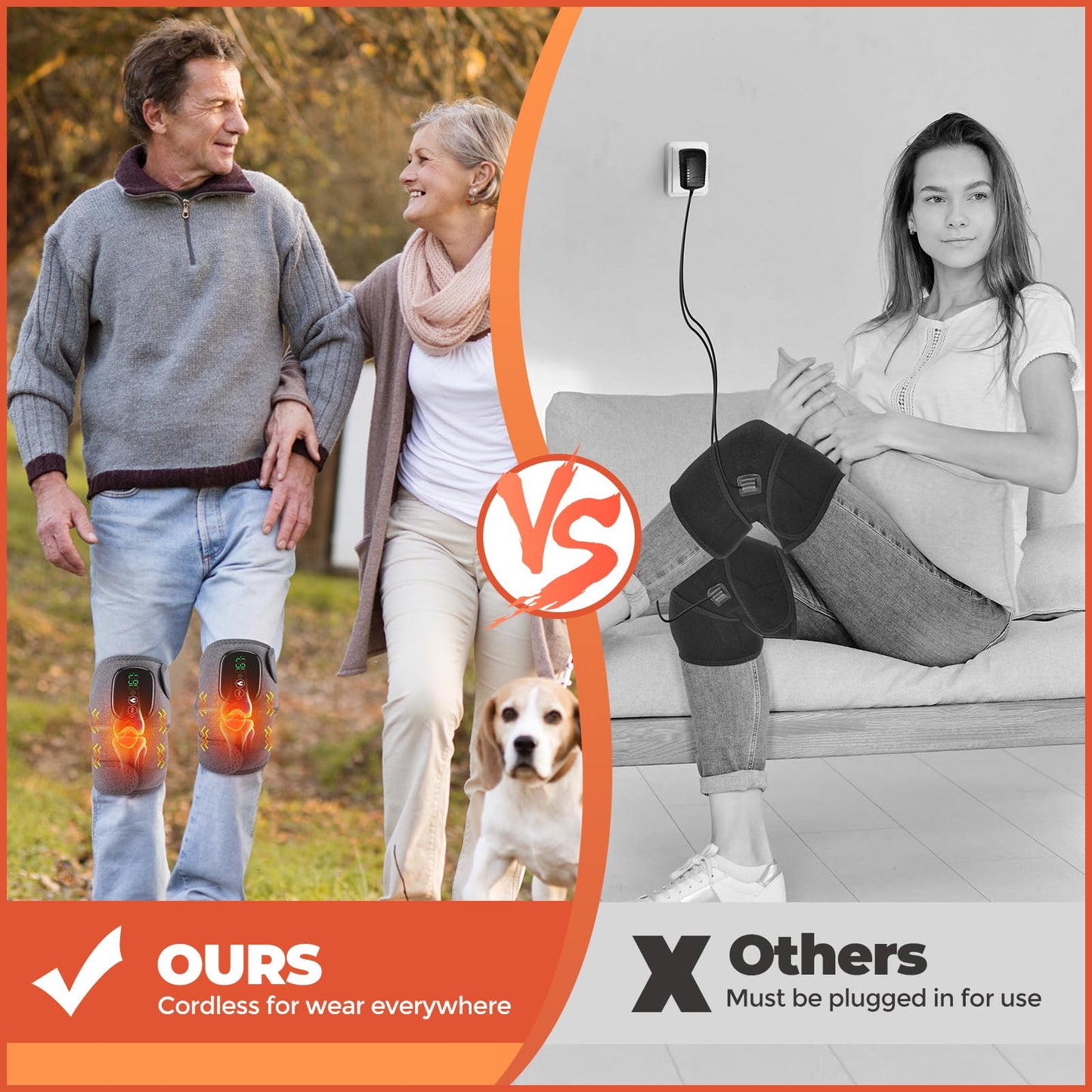 Cordless Heated Knee Massager, FSA Eligible 3-in-1 Wearable Wrap for Knee, Elbow and Shoulder, Rechargeable Heat and Vibration Massager, 6 Heat Levels, 3 Massage Modes