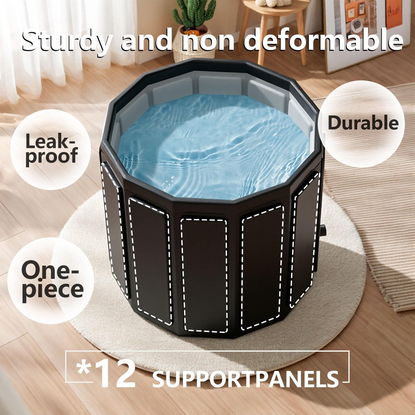 Portable Bathtub for Adult, Foldable Soaking Bathtub for Hot SPA&Ice Bath, Foldable Small Bathtub collapsible bathtub for Bathing, 6-layer Insulated portable tub,Space-Saving (black 41.3X26.6 IN)