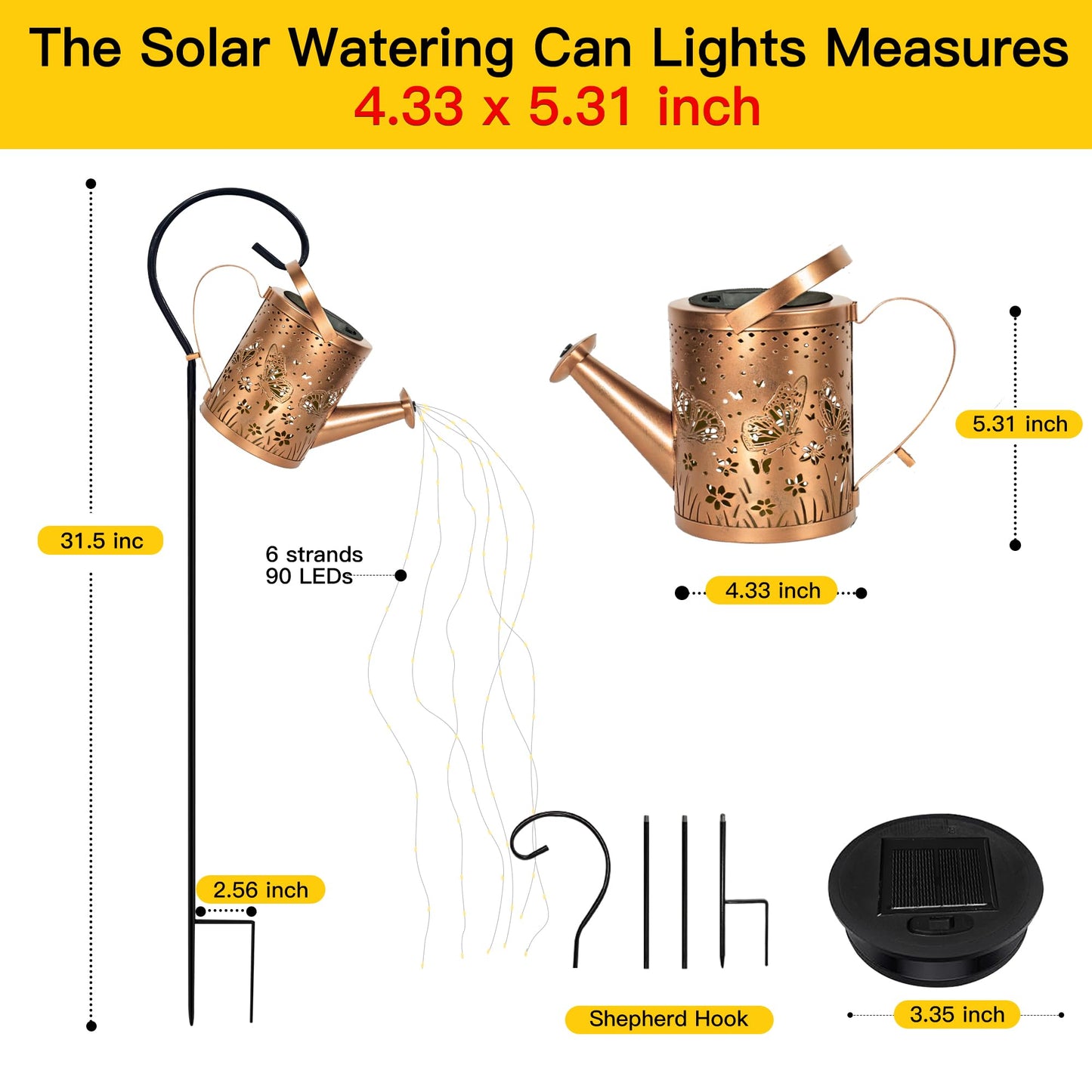 Ollny Solar Watering Can with Cascading Lights Outdoor Garden Decor, Birthday Gifts for Mom Grandma Women, IP65 Waterproof 2 Lighting Modes Hanging Lanterns for Yard Patio Lawn (Hummingbird)