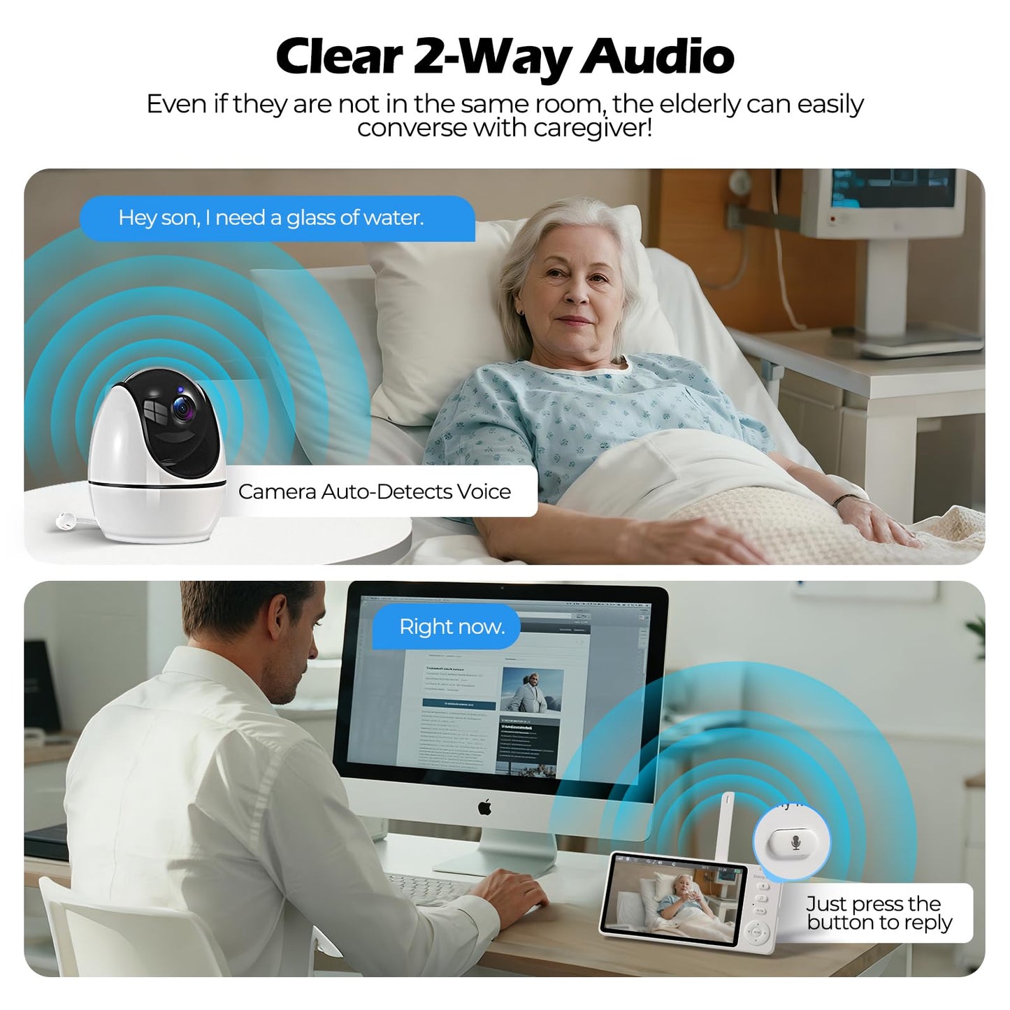 Elderly Monitor with Camera and Audio, Two-Way Talk Baby Monitors for Elderly Care, Call Button, Med Reminder Camera for Elderly Monitoring, for Seniors, Dementia Patients (No WiFi)
