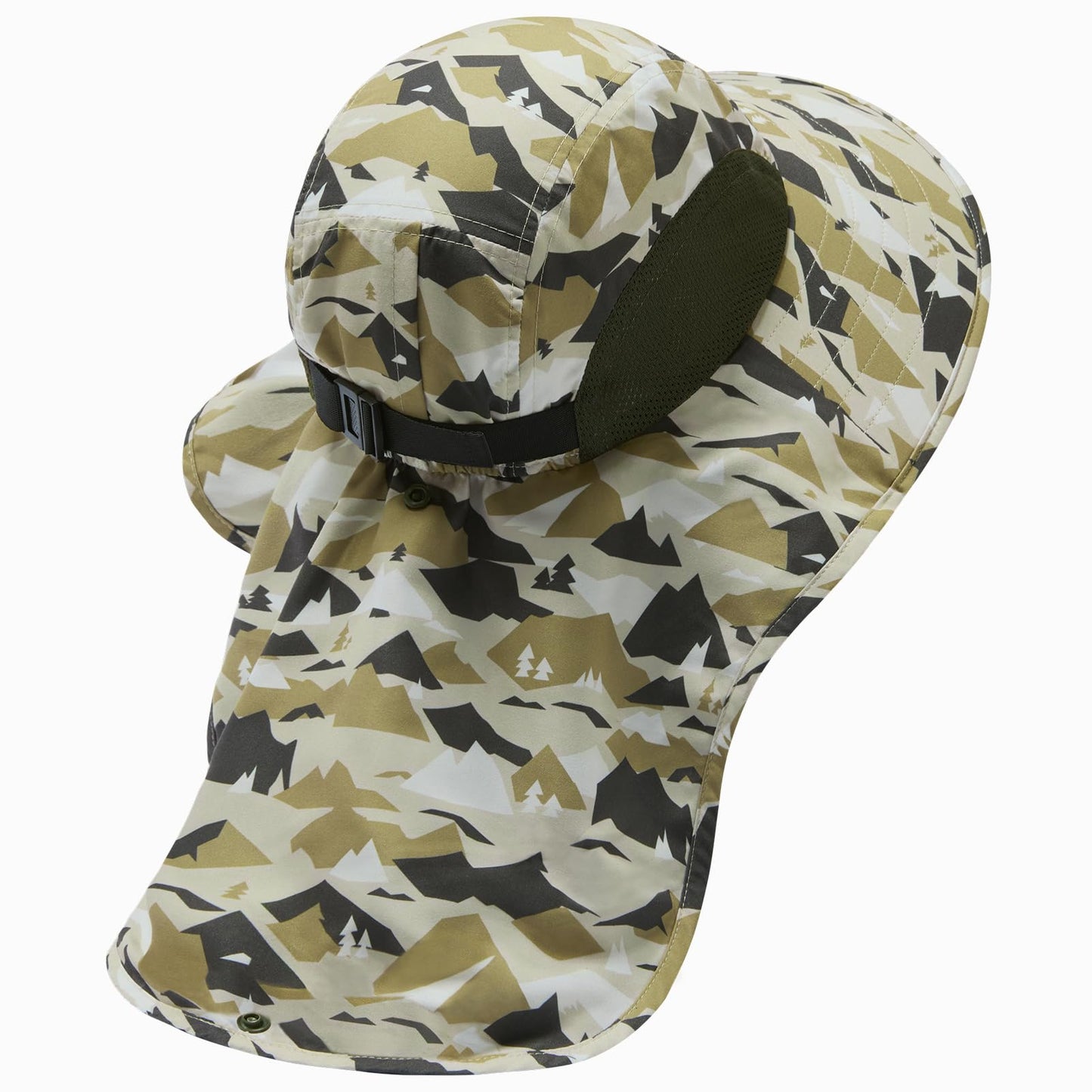 BASSDASH UPF 50+ Unisex Water Resistant Wide Brim Sun Hat with Large Neck Flap Ponytail Fishing Hat for Men Women