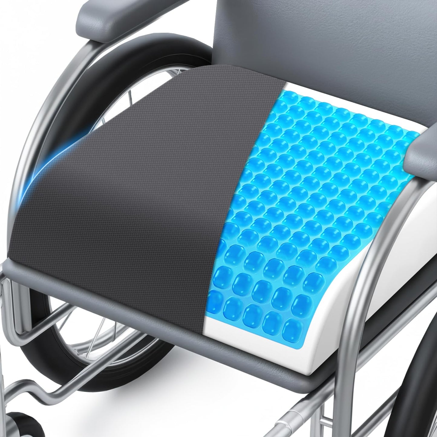 Wheelchair Seat Cushion for Pressure Relief, Cooling Gel Memory Foam Chair Cushion with Slope-Edge Design, Coccyx Support for Tailbone Pain, Non-Slip, for Wheelchairs, Office Chairs & Car Seats