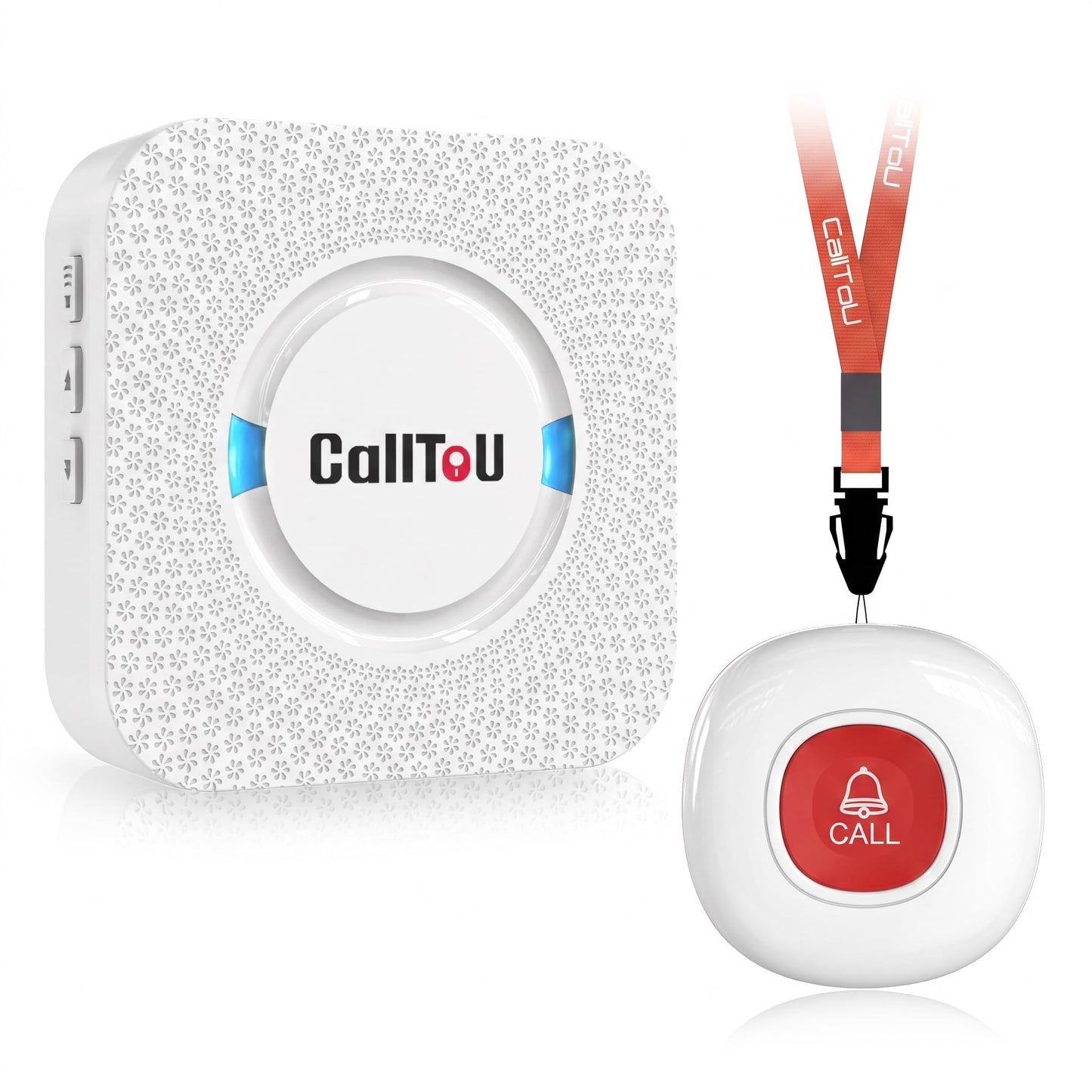 CallToU Wireless Caregiver Pager Smart Call System 2 SOS Call Buttons/Transmitters 2 Receivers Nurse Calling Alert Patient Help System for Home/Personal Attention Pager 500+Feet Plugin Receiver
