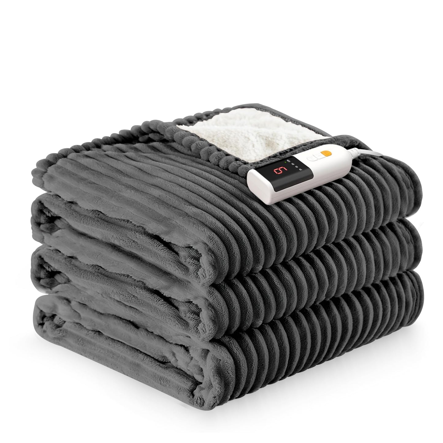 Reaks Electric Heated Throw Blanket, Silky Soft Flannel & Sherpa Heating Blanket Throw with 5 Heat Levels & 3 Hours Auto Off, Warm Gifts for Women Mom Grandma, ETL Certified (50x60 inches, White)