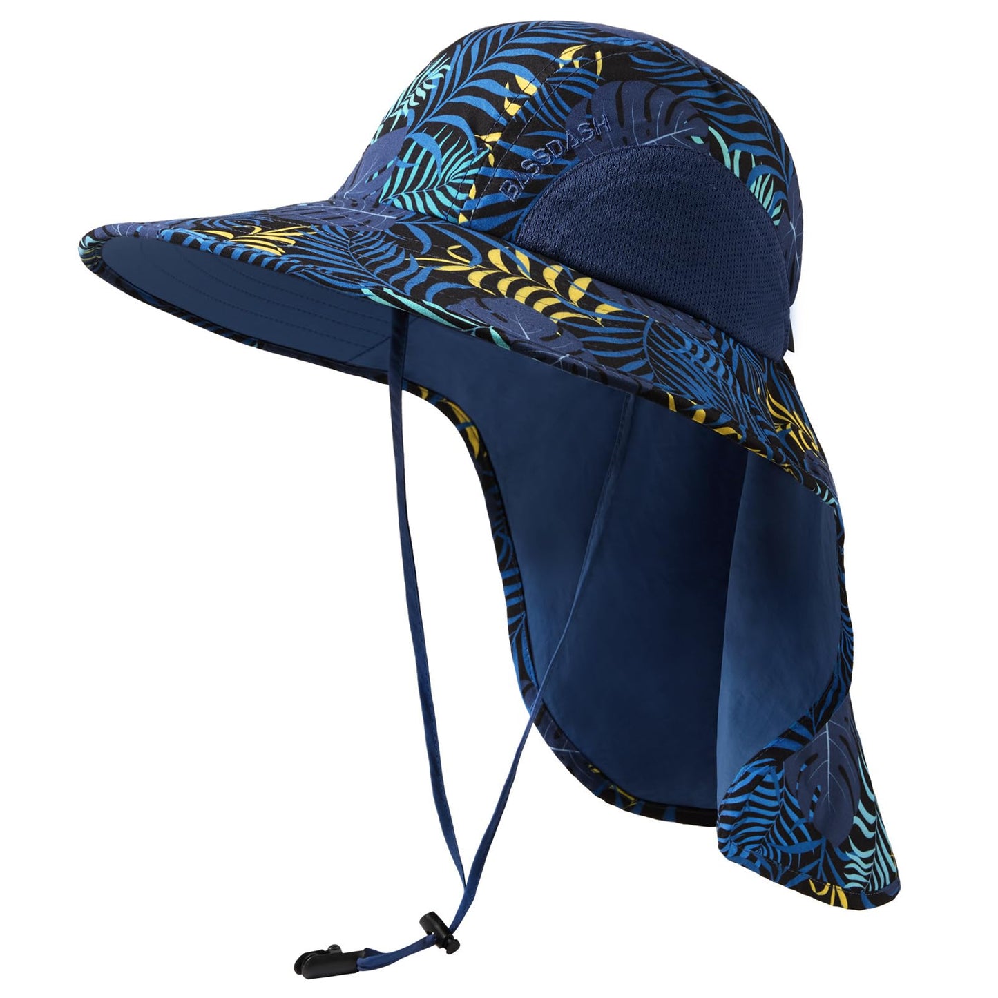 BASSDASH UPF 50+ Unisex Water Resistant Wide Brim Sun Hat with Large Neck Flap Ponytail Fishing Hat for Men Women
