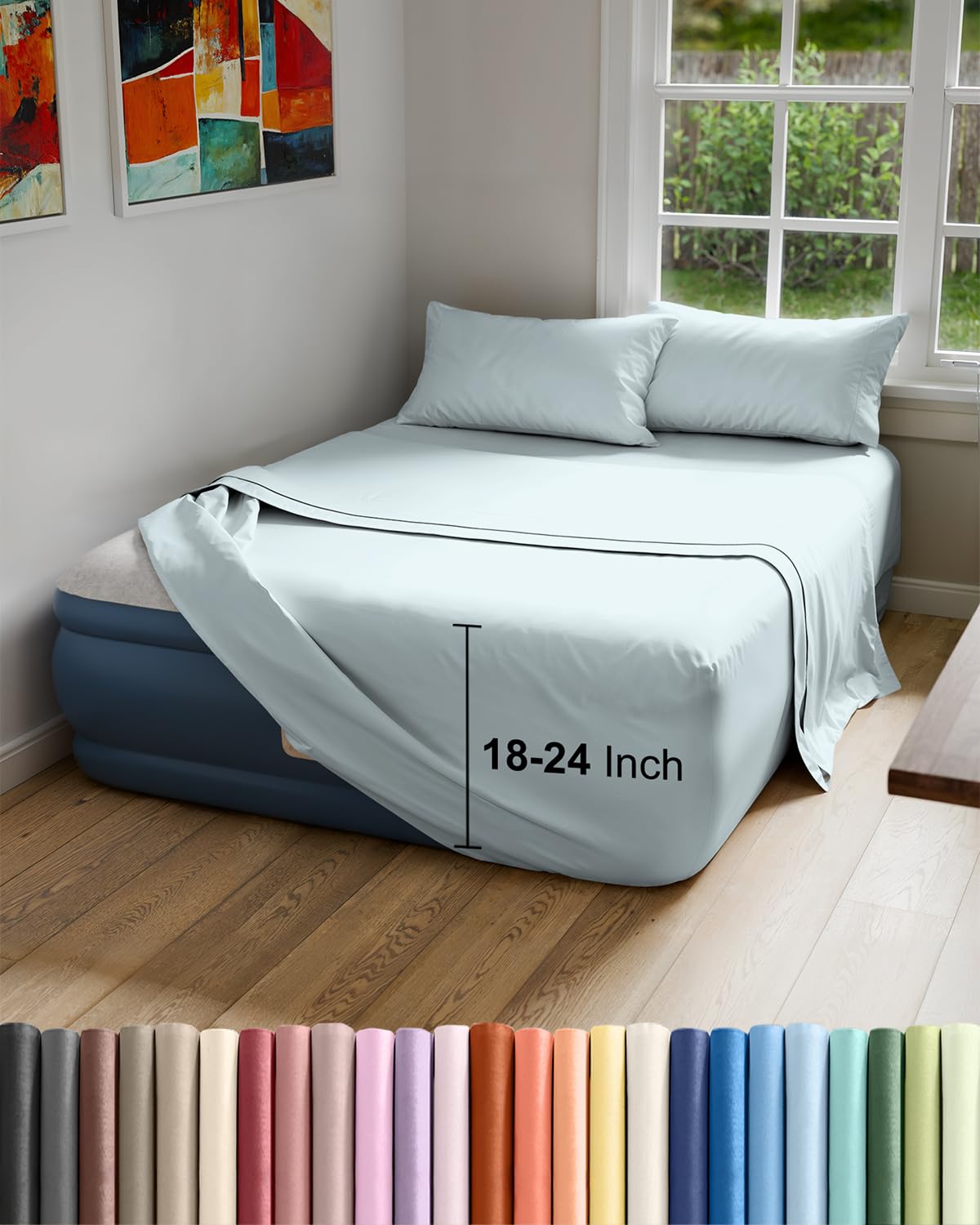 Air Mattress Sheet Set for Full Size - 4 Piece Breathable & Cooling Sheets w/Extra Deep Pockets - Fits Inflatable & Blow Up Air Mattresses Up to 24 Inches Thick - Soft and Wrinkle Free - Dark Grey
