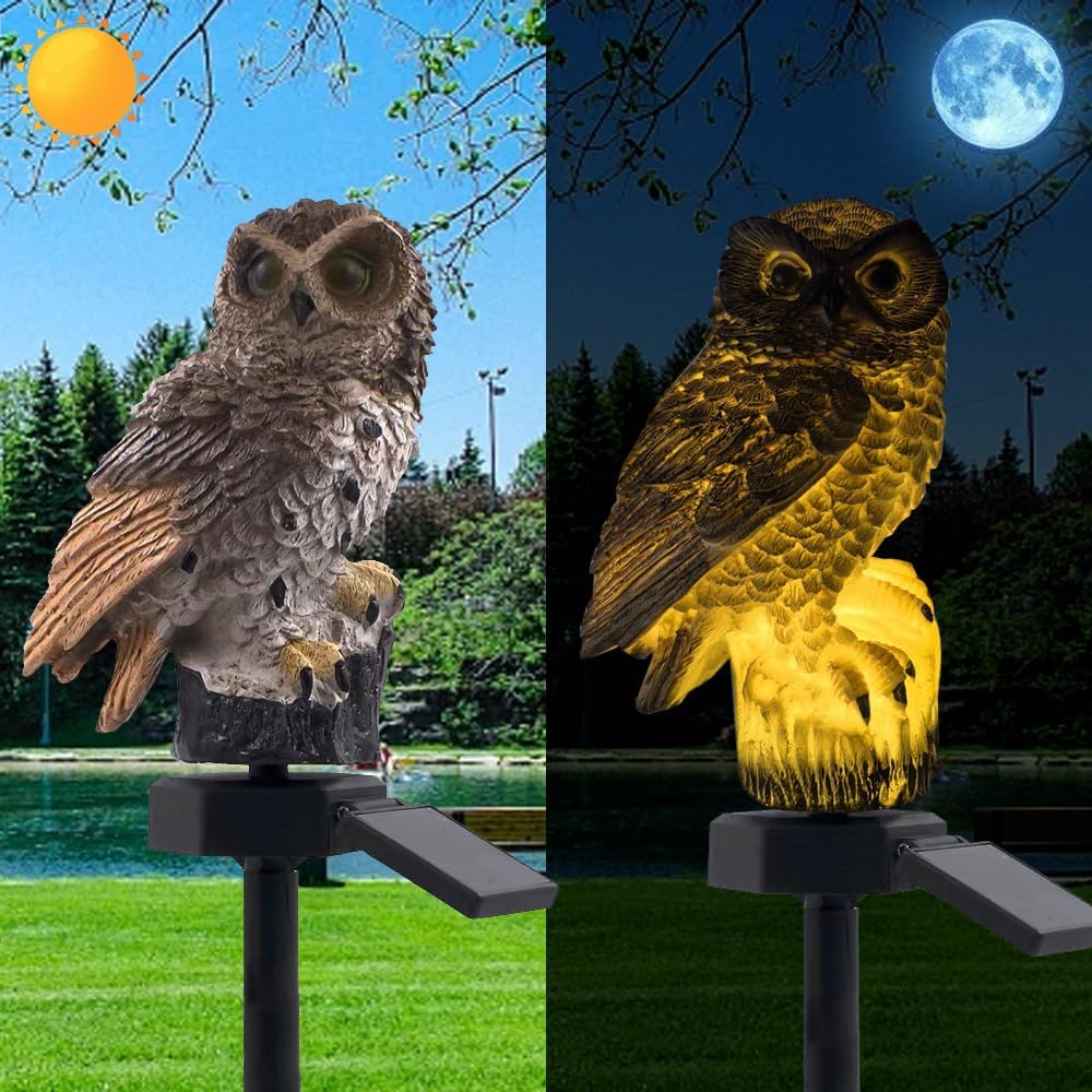 LED Solar Grey Owl Light, Outdoor Cute Animal Courtyard Warm Light Decorative Light, Infinite Dusk to Dawn Garden Light Waterproof.