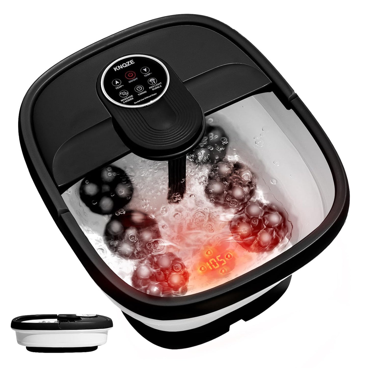 KNQZE Collapsible Foot Spa Bath with Heat & Remote Control, Bubble Massage, Temperature Control, Red Light, Timer, 16 Rollers & Pumice Stone for a Soothing Spa Experience