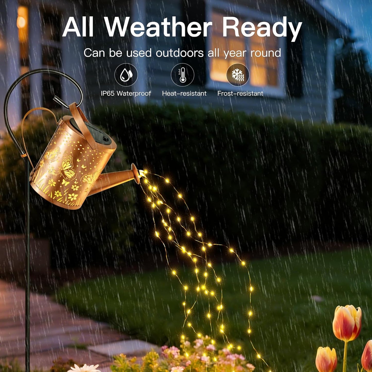 Ollny Solar Watering Can with Cascading Lights Outdoor Garden Decor, Birthday Gifts for Mom Grandma Women, IP65 Waterproof 2 Lighting Modes Hanging Lanterns for Yard Patio Lawn (Hummingbird)