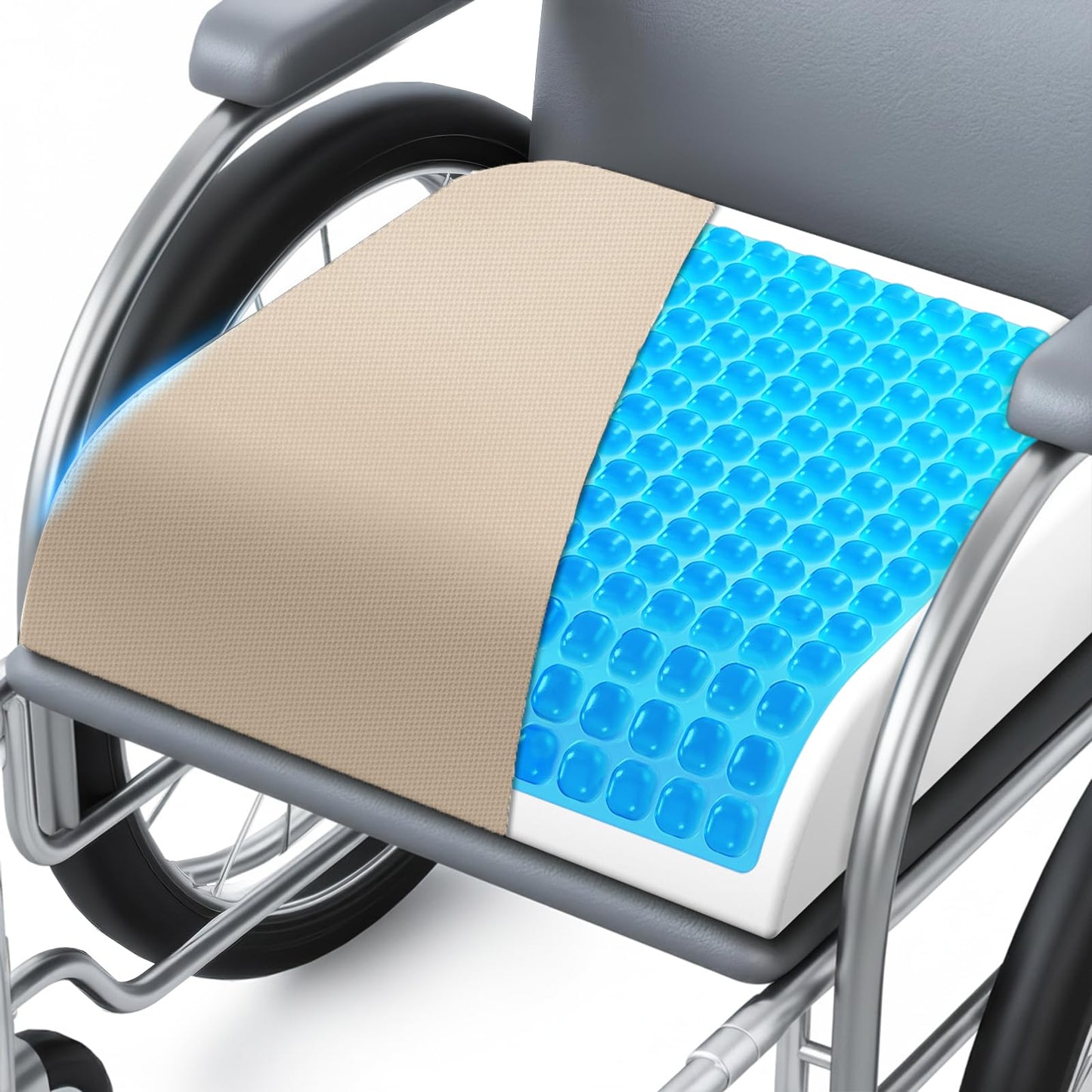 Wheelchair Seat Cushion for Pressure Relief, Cooling Gel Memory Foam Chair Cushion with Slope-Edge Design, Coccyx Support for Tailbone Pain, Non-Slip, for Wheelchairs, Office Chairs & Car Seats
