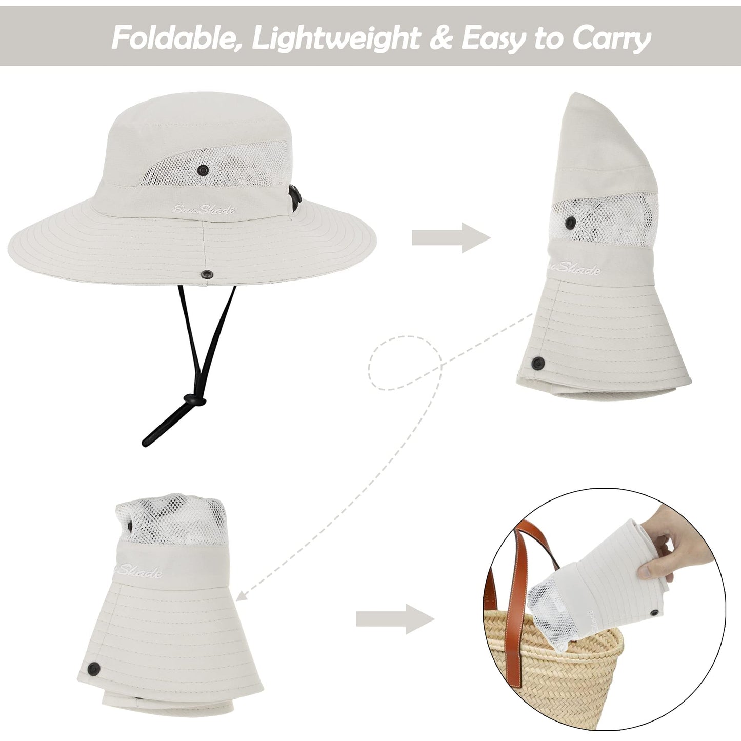 Women's Summer Sun-Hat Ponytail - Outdoor UV-Protection Mesh Wide Brim Foldable Hat with Ponytail Hole