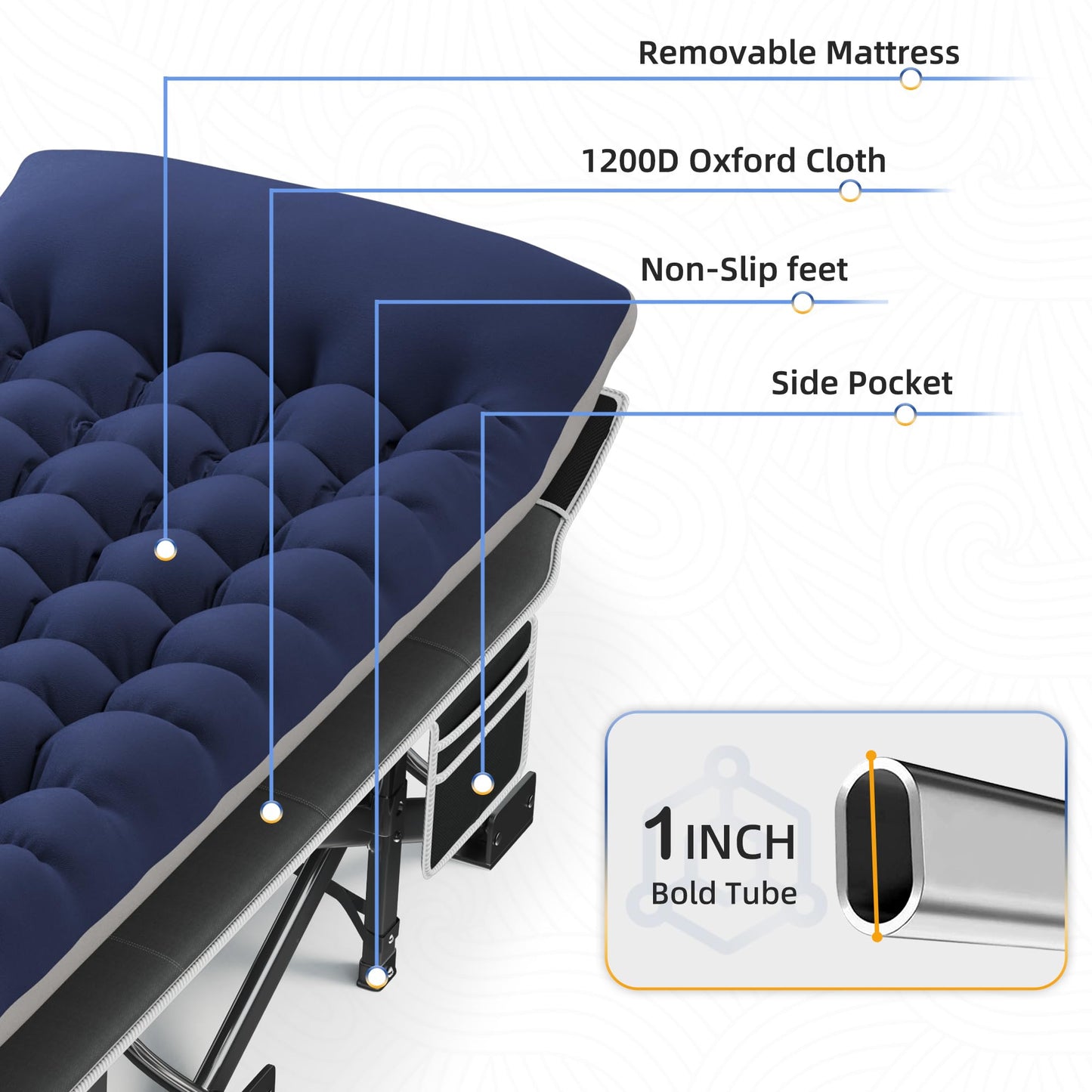 HABUTWAY Camping Cot with Mattress, 32" Extra Wide Camping Cots for Adults, Sleeping Cot for Adults Holds Up to 600LBS, Cots for Sleeping, Camp, Rv, Beach, Patio, Office Naps(Black)