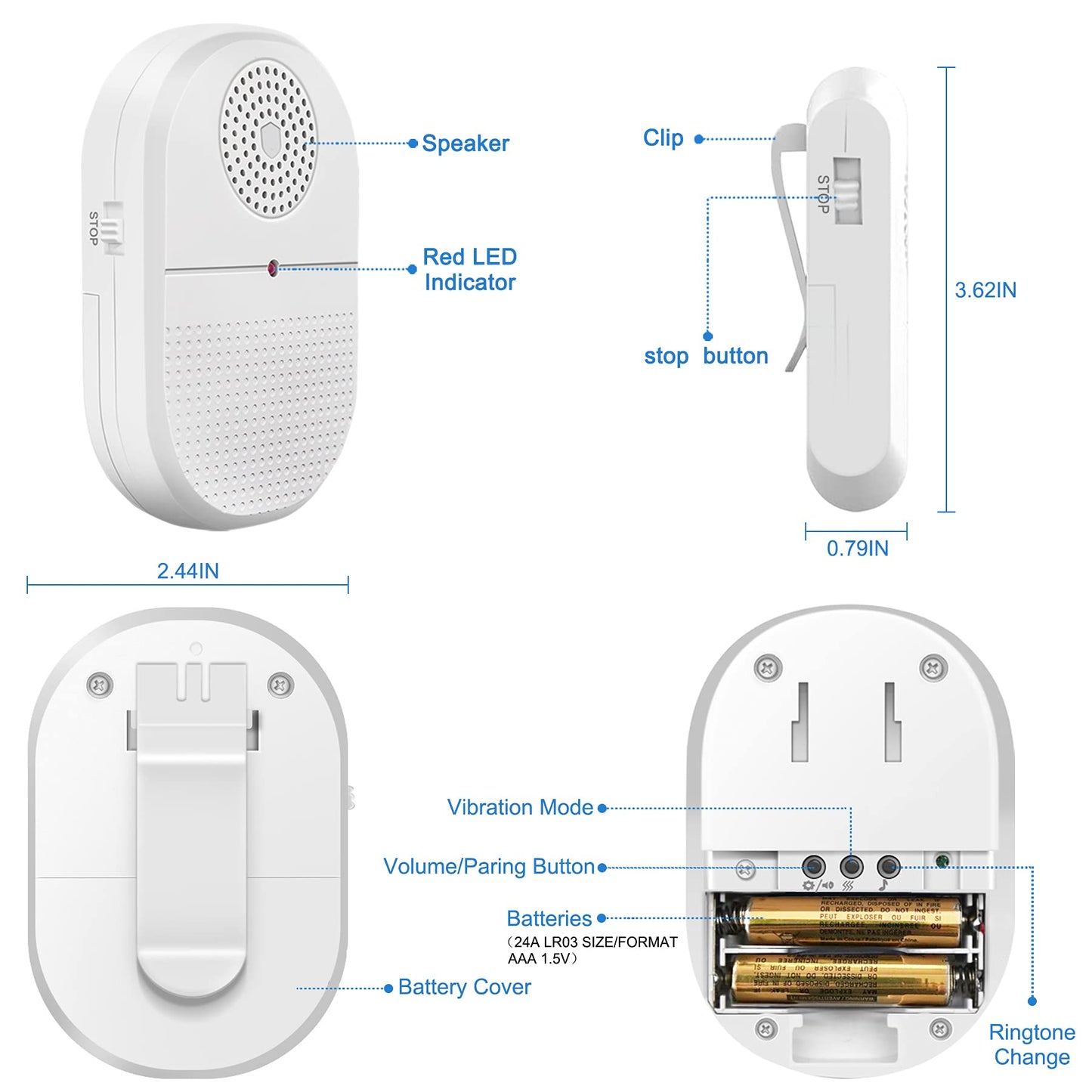 CallToU Wireless Caregiver Pager Waterproof Call Button Vibration Call Bell for Elderly at Home Disabled Patient Elderly Monitoring Nurse Calling 2 SOS Panic Buttons/Transmitters 500FT 2 Receivers