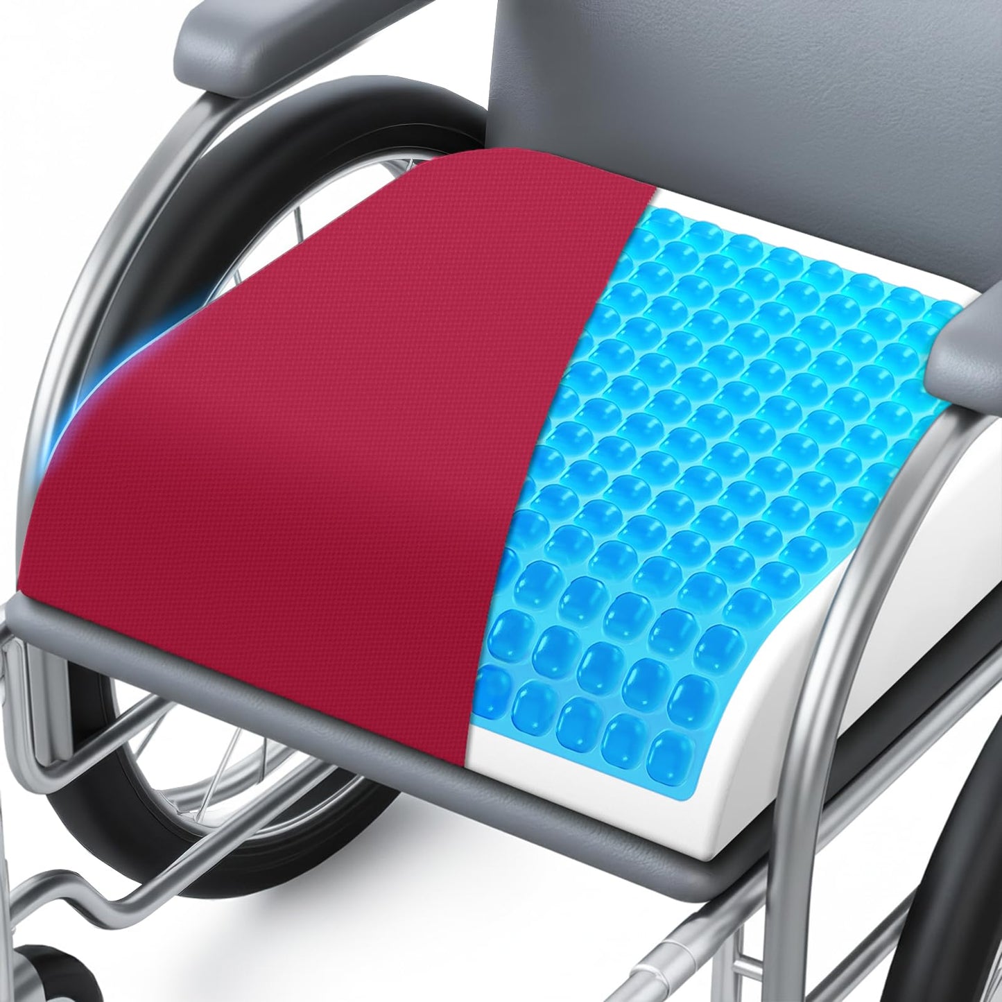 Wheelchair Seat Cushion for Pressure Relief, Cooling Gel Memory Foam Chair Cushion with Slope-Edge Design, Coccyx Support for Tailbone Pain, Non-Slip, for Wheelchairs, Office Chairs & Car Seats