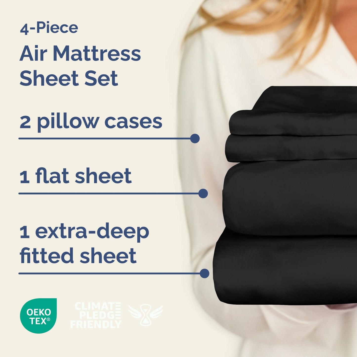 Air Mattress Sheet Set for Full Size - 4 Piece Breathable & Cooling Sheets w/Extra Deep Pockets - Fits Inflatable & Blow Up Air Mattresses Up to 24 Inches Thick - Soft and Wrinkle Free - Dark Grey