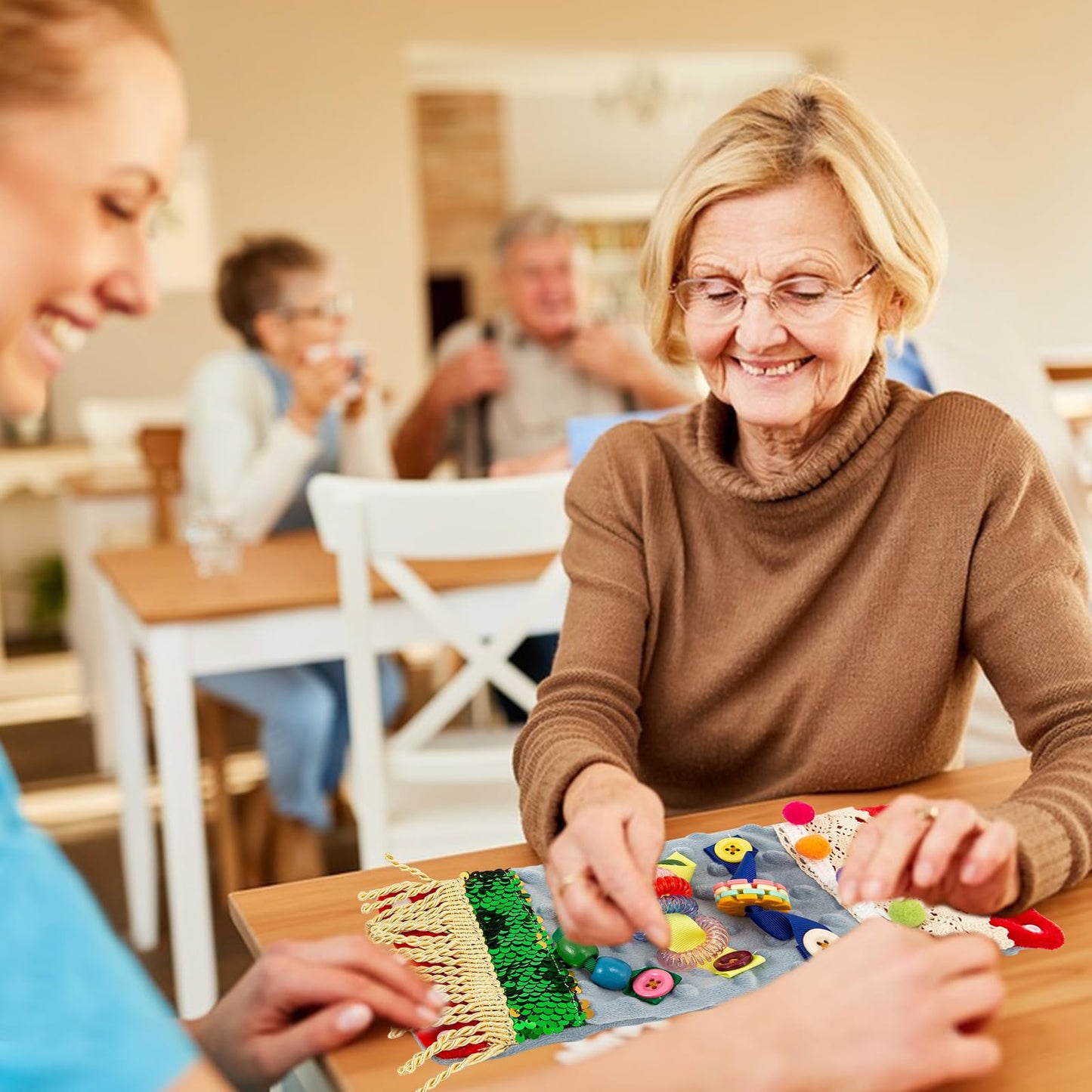Sensory Blanket for Adults with Dementia, Dementia Activities for Seniors, Alzheimer's Products, Sensory Board with Buttons & Textures, Anxiety Relief Gifts for Elderly