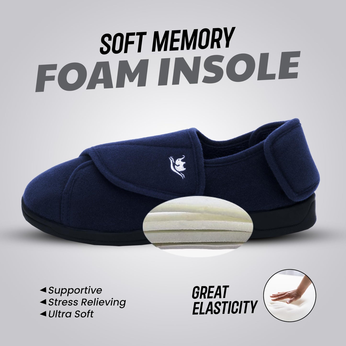 Mens Extra Wide Width Diabetic Slippers Memory Foam With Adjustable Soft Non-Slip Orthopedic House Shoes for Elderly Swollen Feet, Arthritis, Edema