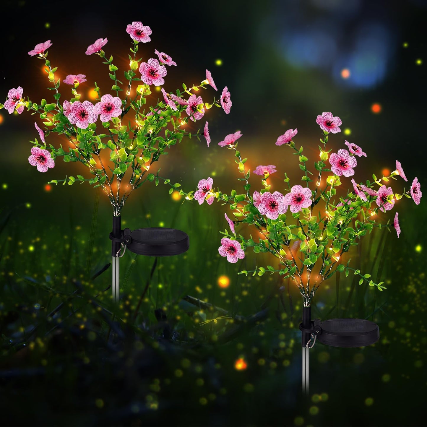 Glooglitter 2 Pack Solar Stake Lights Outdoor Decor Waterproof Mums Artificial Flowers Solar Lights for Outdoor Garden Yard Pathway Decor (Rose Red,Violet)