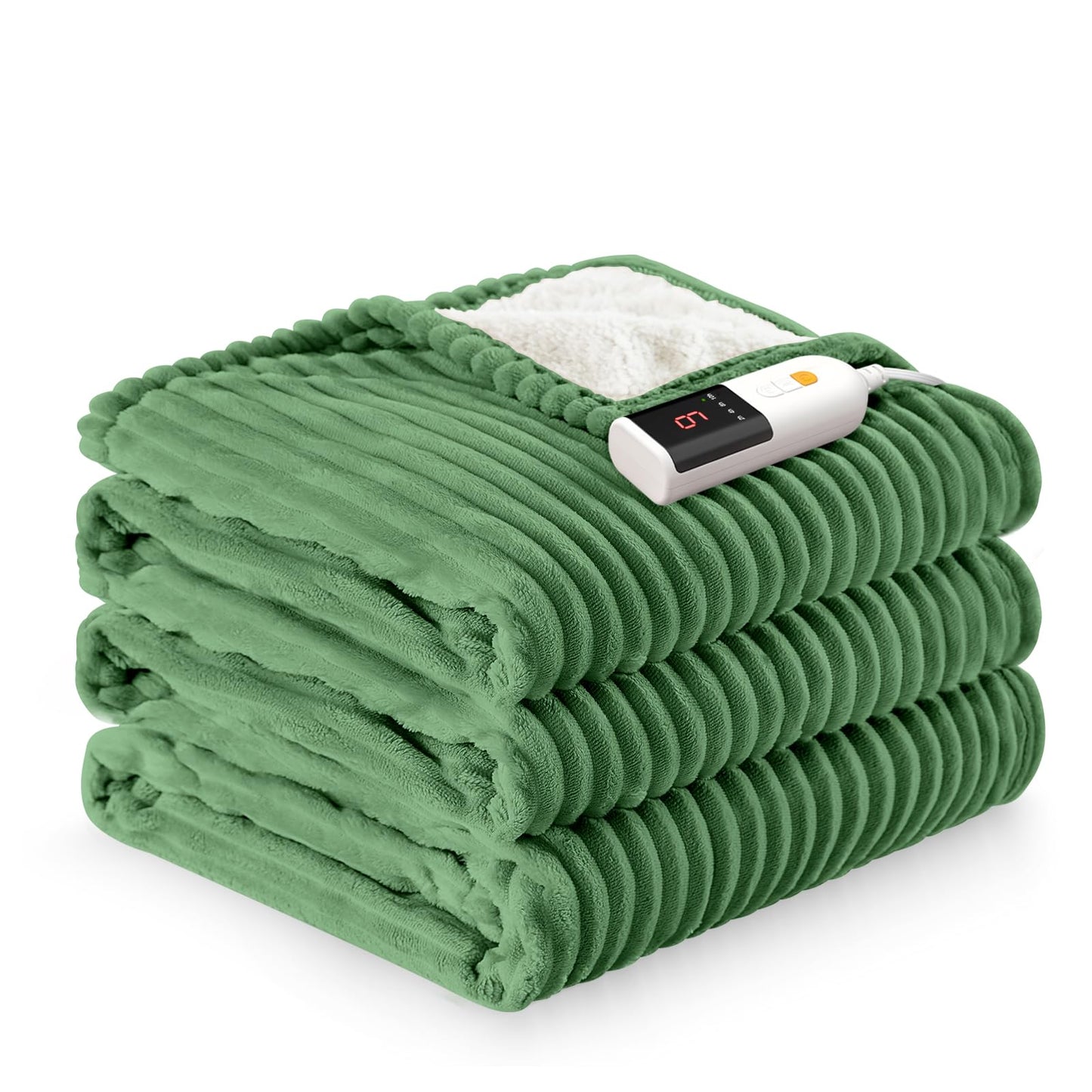 Reaks Electric Heated Throw Blanket, Silky Soft Flannel & Sherpa Heating Blanket Throw with 5 Heat Levels & 3 Hours Auto Off, Warm Gifts for Women Mom Grandma, ETL Certified (50x60 inches, White)