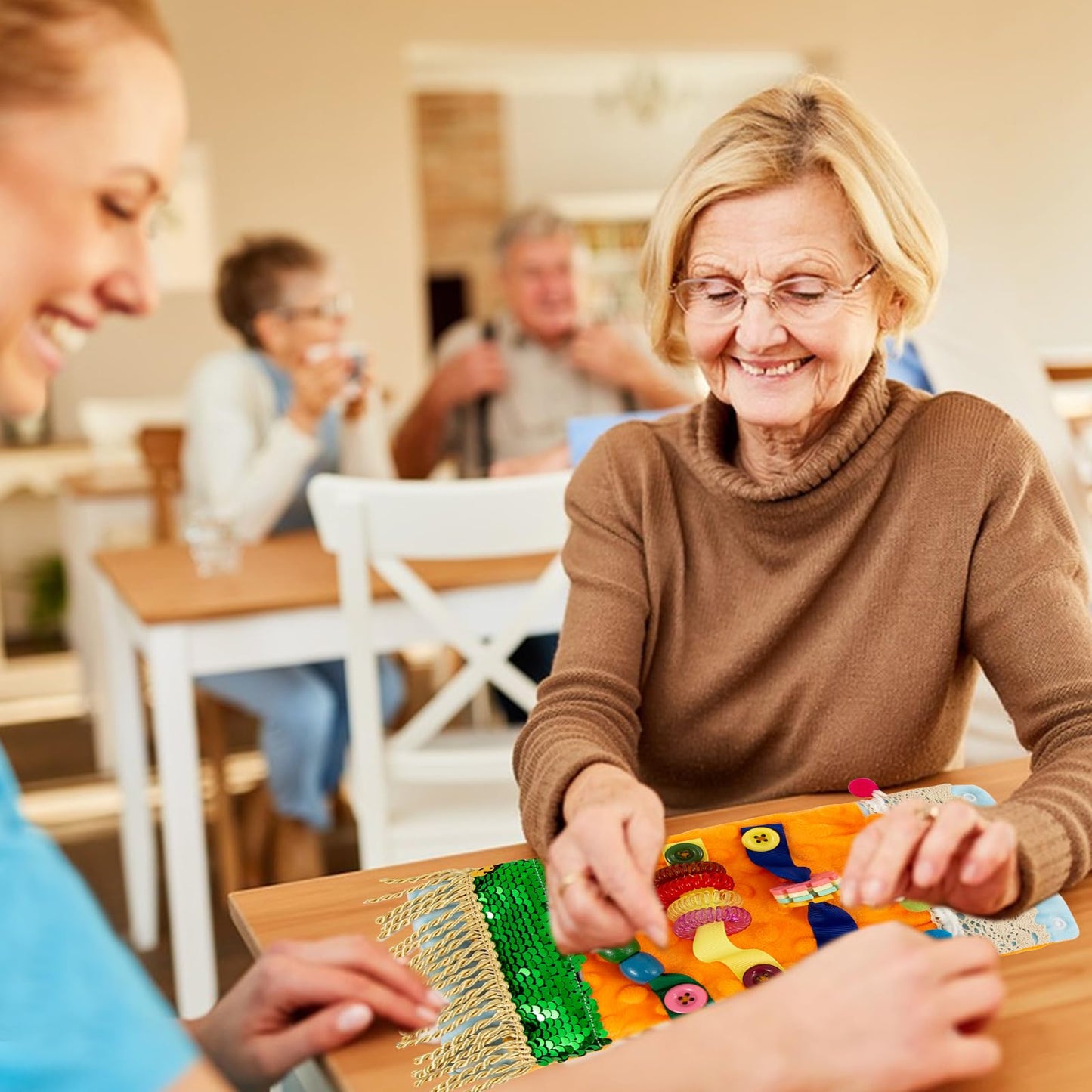 Sensory Blanket for Adults with Dementia, Dementia Activities for Seniors, Alzheimer's Products, Sensory Board with Buttons & Textures, Anxiety Relief Gifts for Elderly