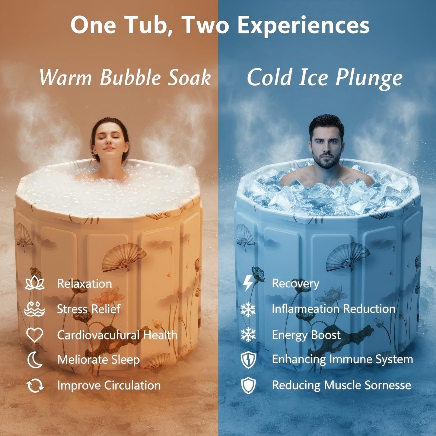 Portable Bathtub for Adult, Foldable Soaking Bathtub for Hot SPA&Ice Bath, Foldable Small Bathtub collapsible bathtub for Bathing, 6-layer Insulated portable tub,Space-Saving (black 41.3X26.6 IN)
