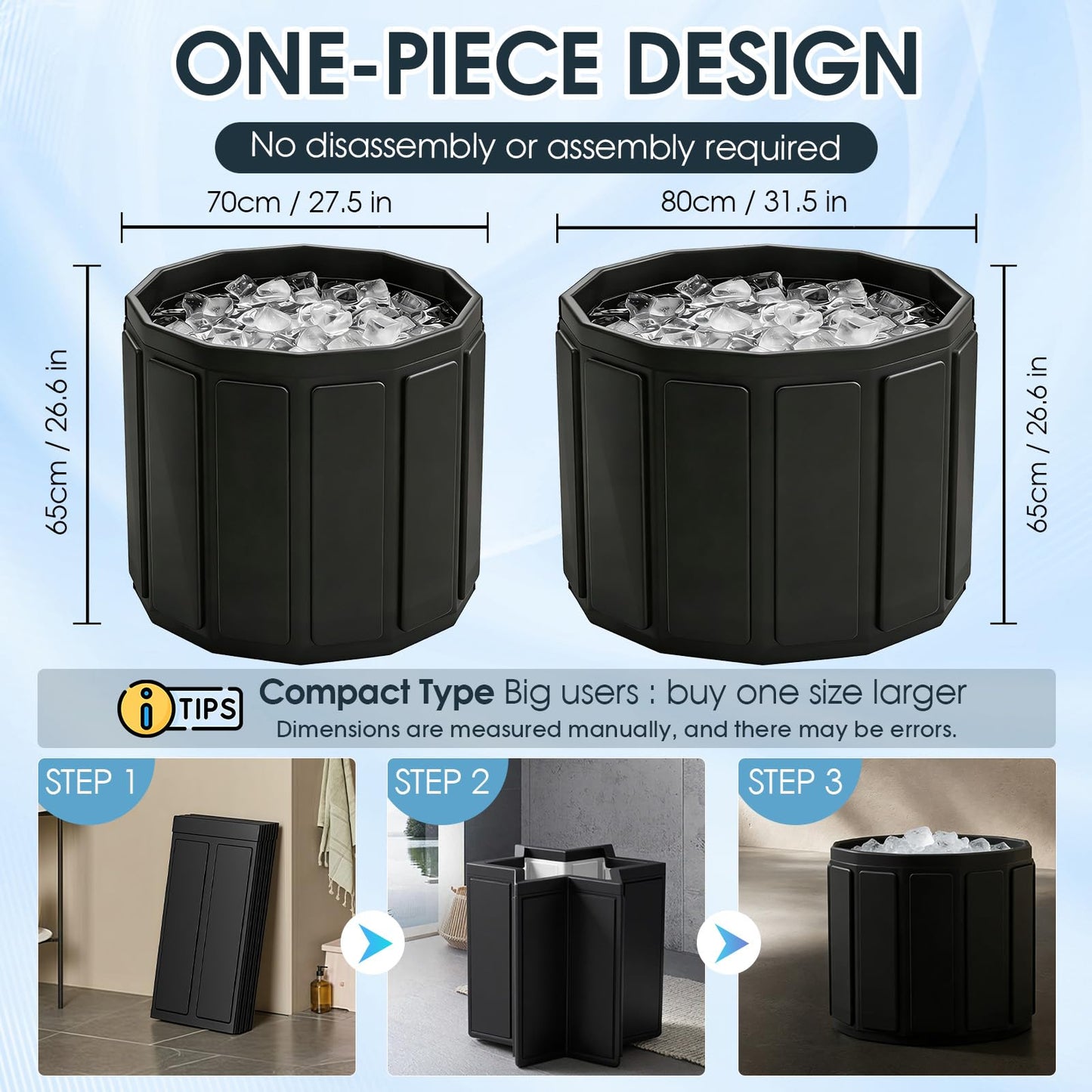 Portable Bathtub for Adult, Foldable Soaking Bathtub for Hot SPA&Ice Bath, Foldable Small Bathtub collapsible bathtub for Bathing, 6-layer Insulated portable tub,Space-Saving (black 41.3X26.6 IN)