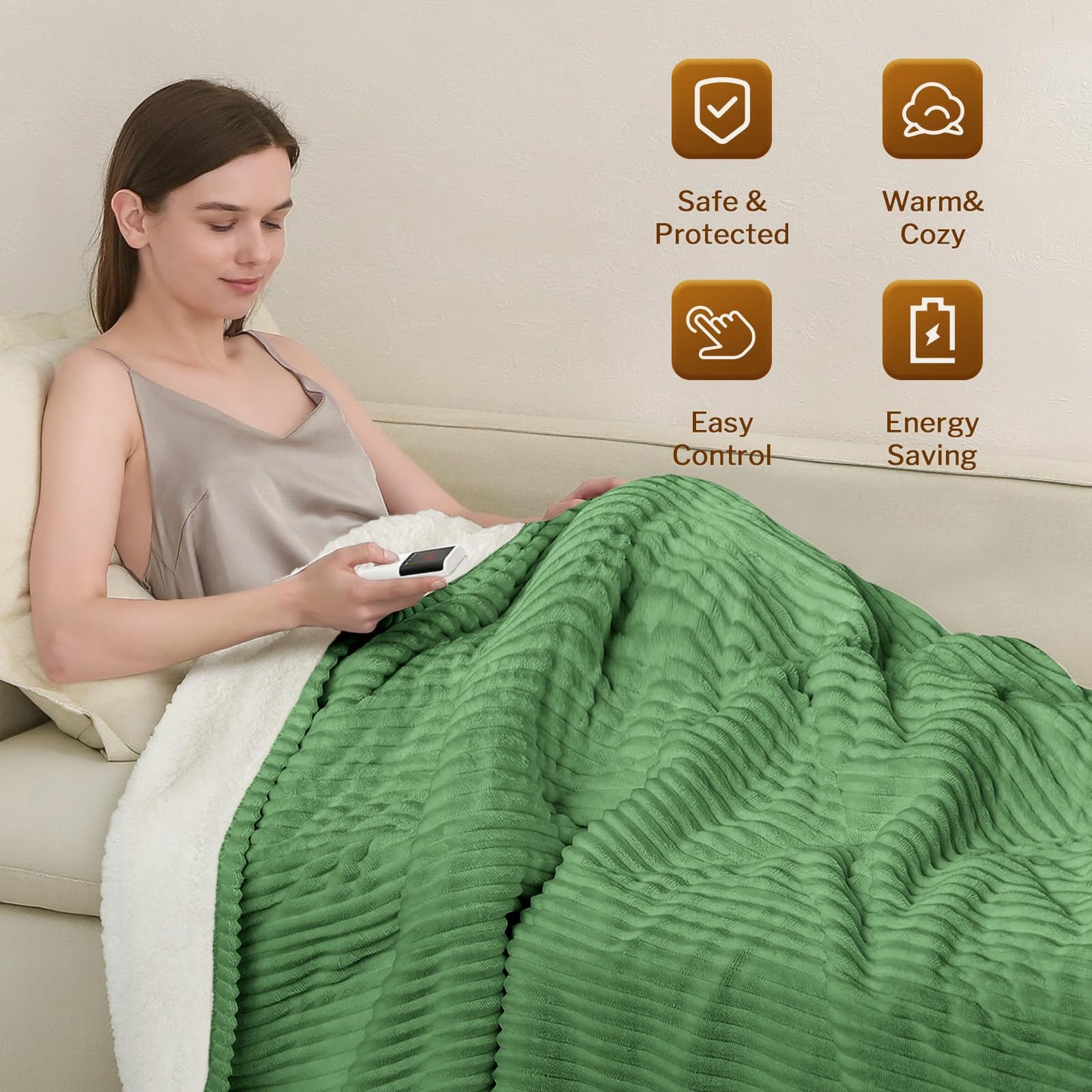 Reaks Electric Heated Throw Blanket, Silky Soft Flannel & Sherpa Heating Blanket Throw with 5 Heat Levels & 3 Hours Auto Off, Warm Gifts for Women Mom Grandma, ETL Certified (50x60 inches, White)
