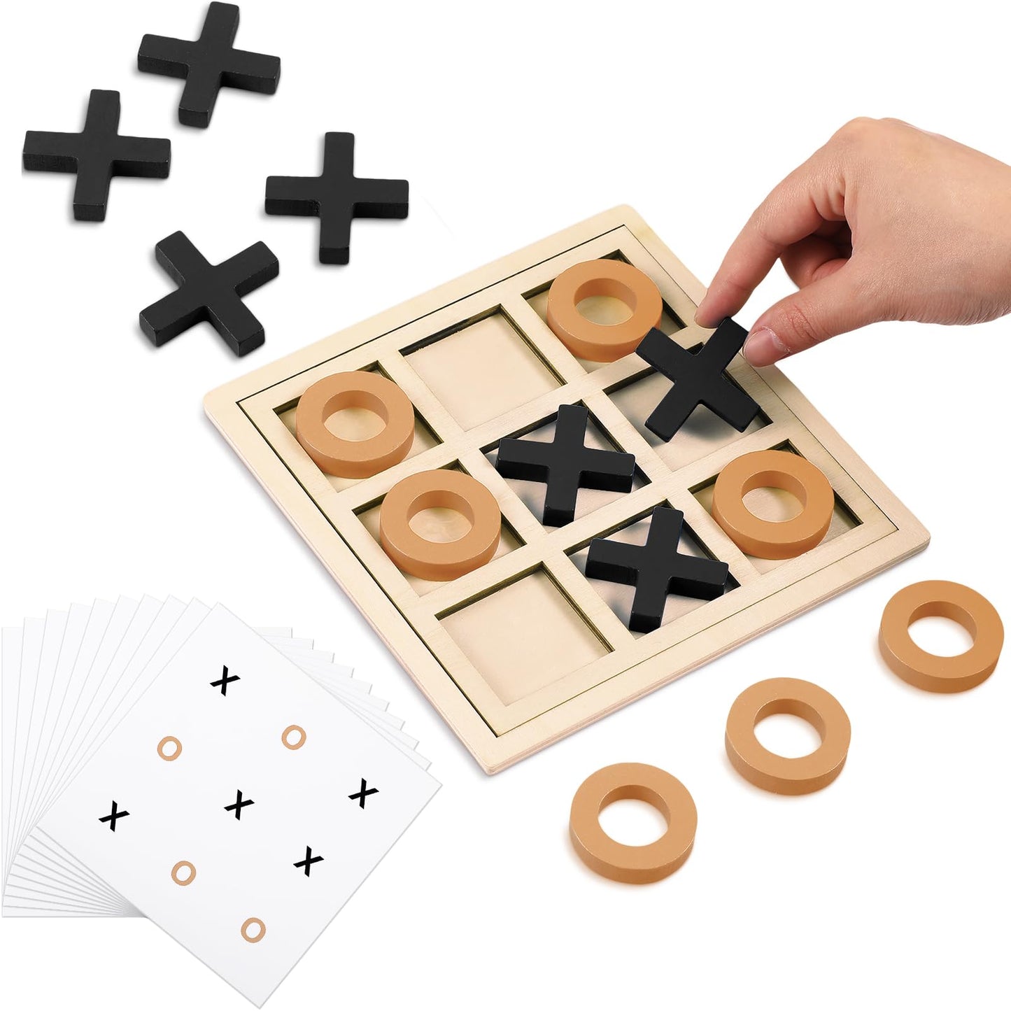 Seenelling Jumbo Wooden Tic Tac Toe Game Dementia Activities for Alzheimers Seniors with Matching and Puzzle Templates XO Chess Board Game for Elderly Engaging Table Decor(Blue, Red)