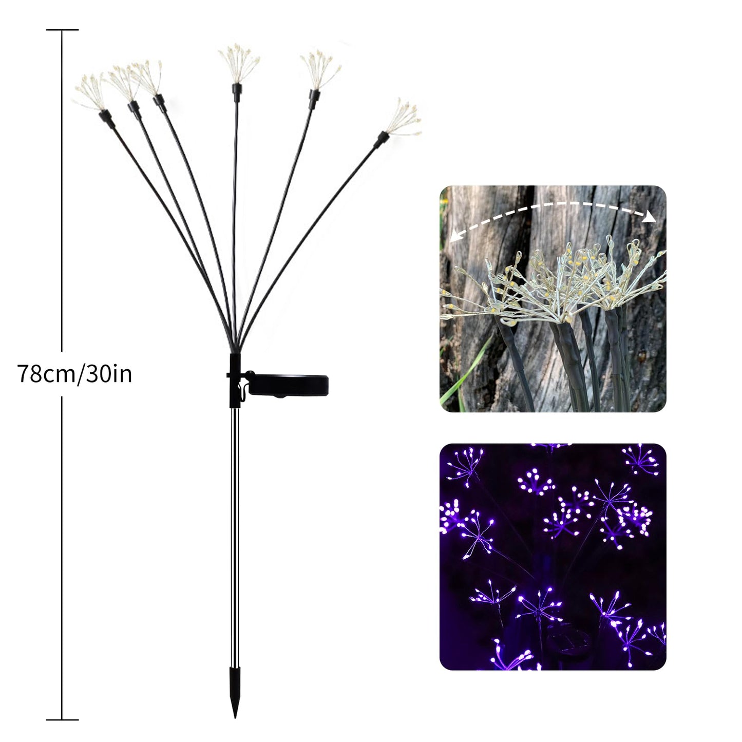 JJGoo Solar Garden Lights, New Upgraded 2 Pack Solar Swaying Starburst Light, Waterproof Fireworks Outdoor Lights, Yard Patio Pathway Decoration, Warm White