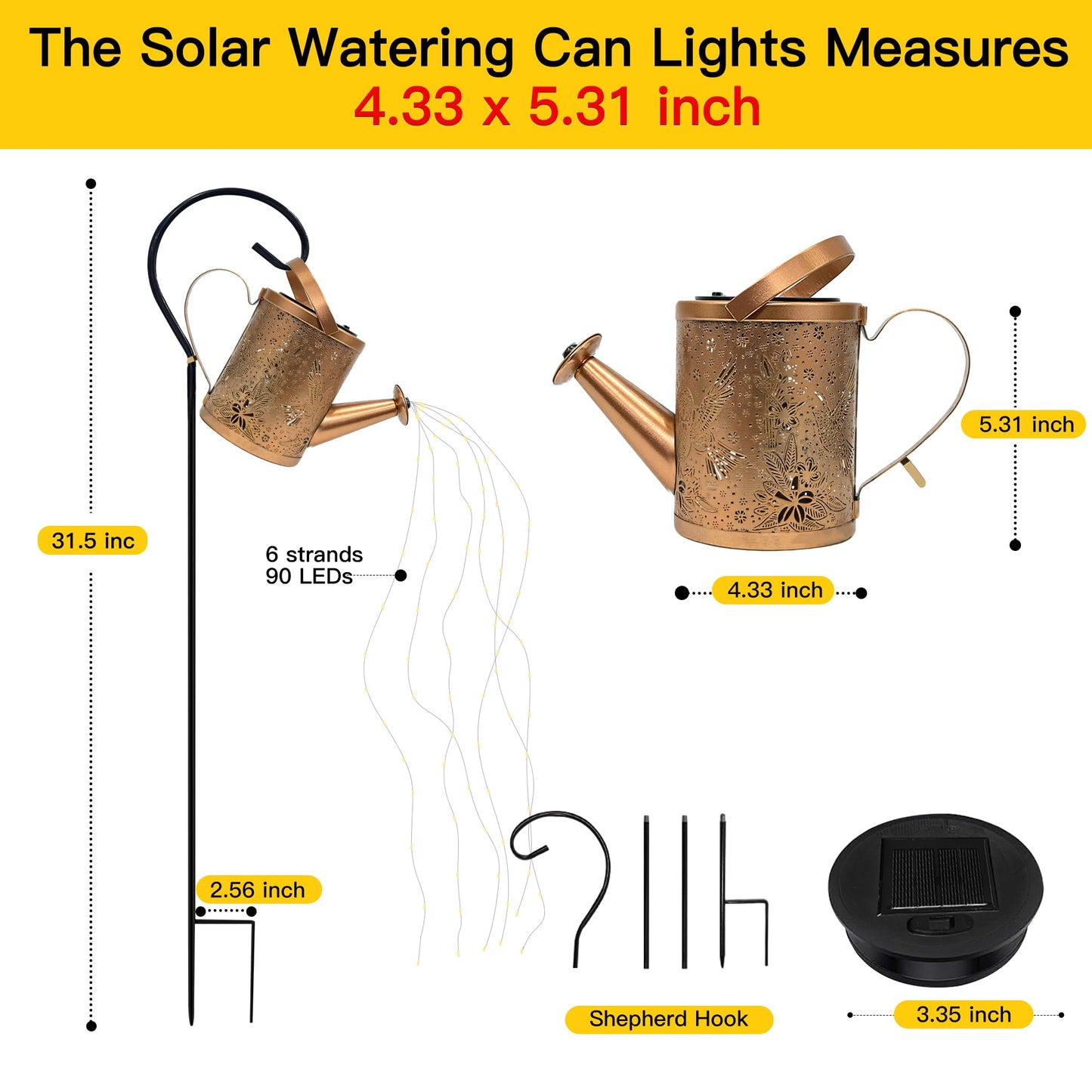 Ollny Solar Watering Can with Cascading Lights Outdoor Garden Decor, Birthday Gifts for Mom Grandma Women, IP65 Waterproof 2 Lighting Modes Hanging Lanterns for Yard Patio Lawn (Hummingbird)