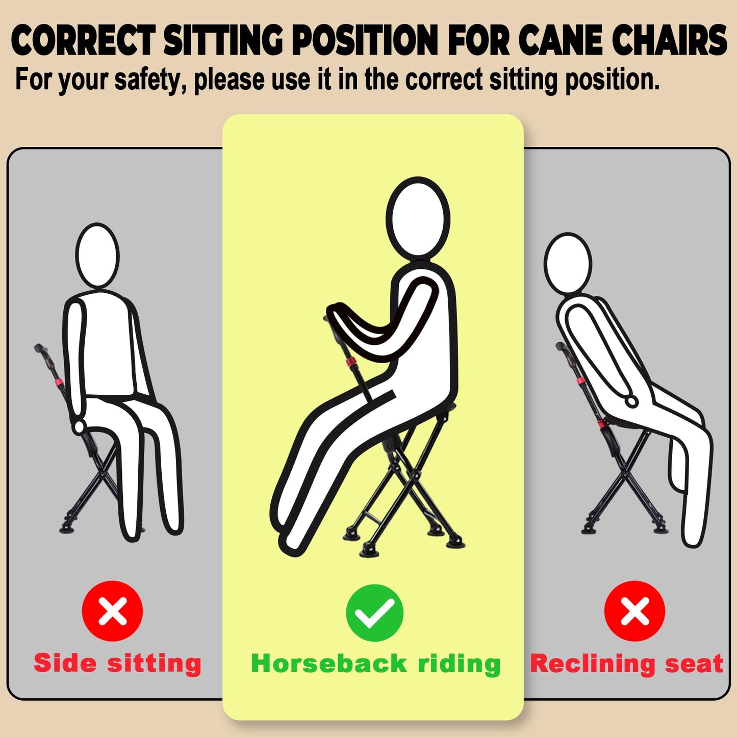 Four-Legged Cane with Seat, Unisex Cane with Seat Folding Lightweight, Adjustable Anti-Slip Cane Chair, Walking Cane with Seat Suitable for Men, Women, Adults and Seniors