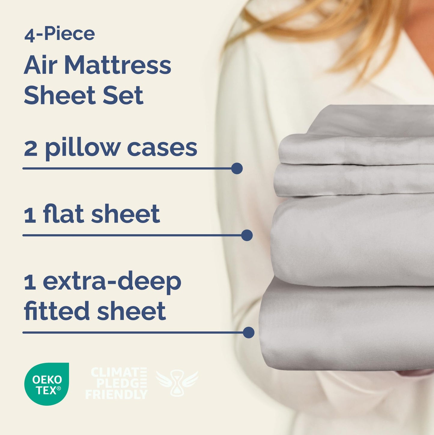 Air Mattress Sheet Set for Full Size - 4 Piece Breathable & Cooling Sheets w/Extra Deep Pockets - Fits Inflatable & Blow Up Air Mattresses Up to 24 Inches Thick - Soft and Wrinkle Free - Dark Grey
