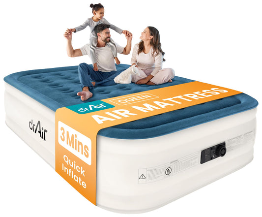 Dr. air Full Air Mattress with Built-in Pump, 18" Raised Blow Up Mattress, 600 lbs Max Honeycomb Air Bed, 48Hr Leak-Proof Test, 3min Inflatable Mattress for Home, Guests, Camping, Colchones inflables