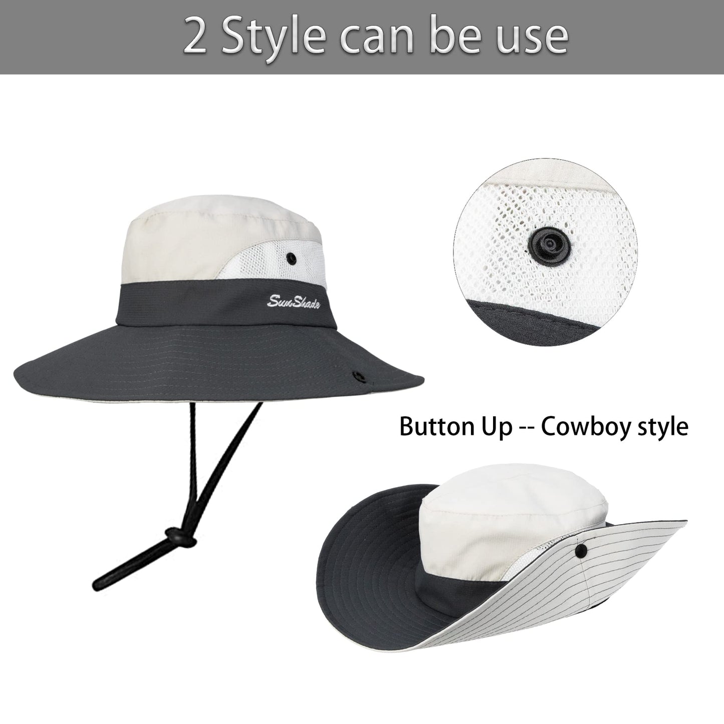 Women's Summer Sun-Hat Ponytail - Outdoor UV-Protection Mesh Wide Brim Foldable Hat with Ponytail Hole
