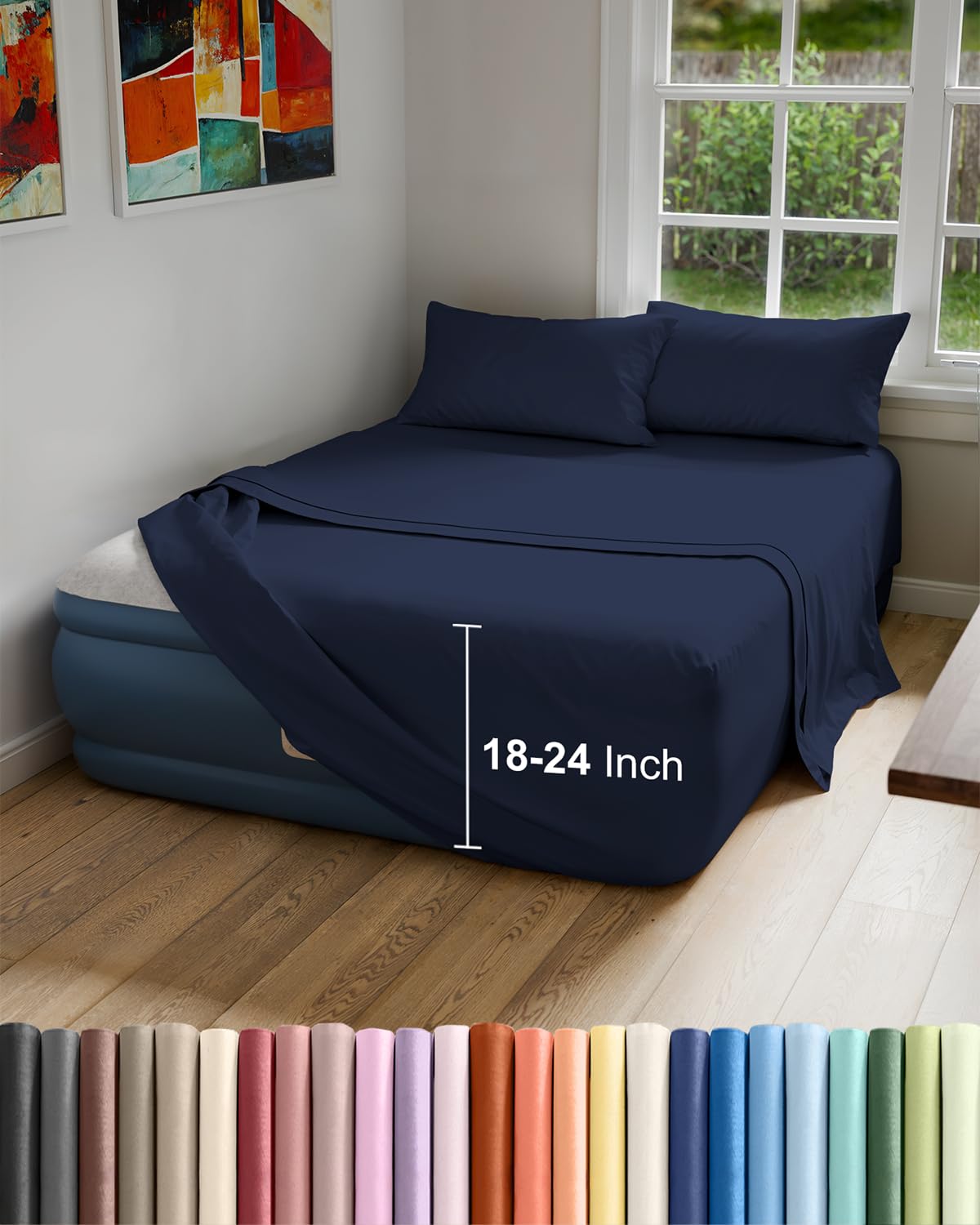 Air Mattress Sheet Set for Full Size - 4 Piece Breathable & Cooling Sheets w/Extra Deep Pockets - Fits Inflatable & Blow Up Air Mattresses Up to 24 Inches Thick - Soft and Wrinkle Free - Dark Grey
