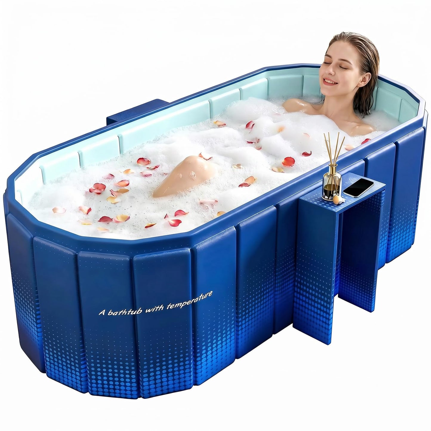 Portable Bathtub for Adult 59" Large Collapsible Cold Plunge Bathtub Foldable No Installation Ice Bath Tub for Shower Stall, Bathroom Hot SPA Soaking Standing Tub
