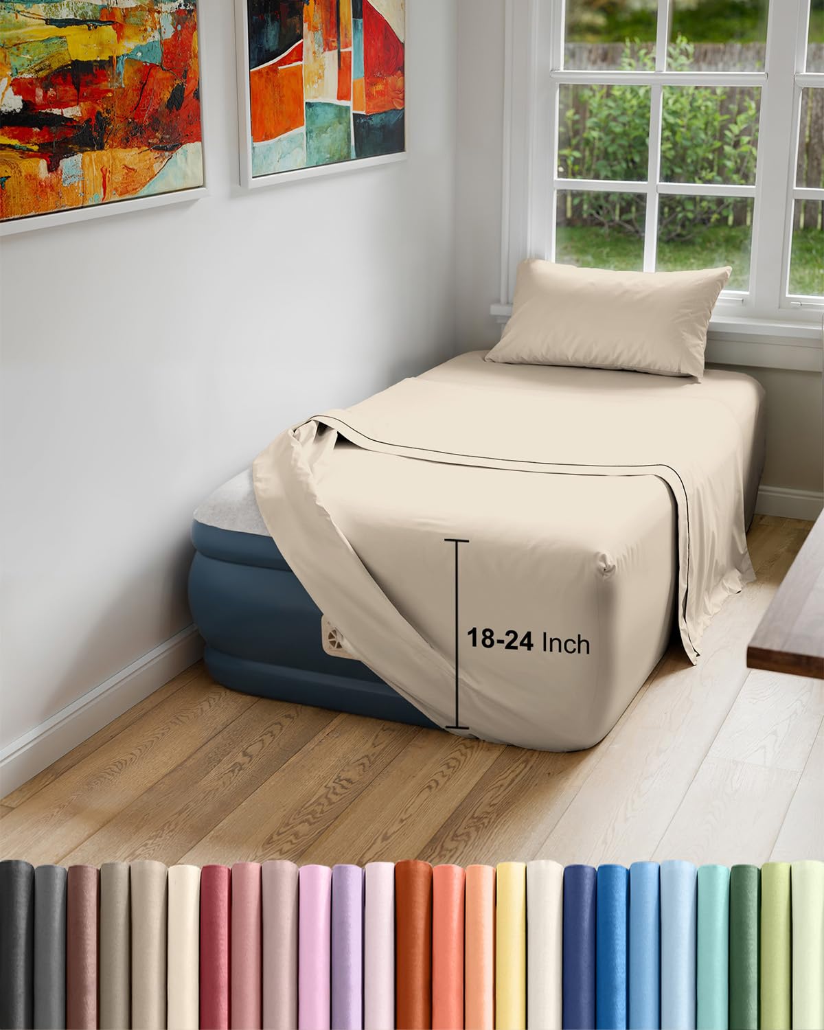 Air Mattress Sheet Set for Full Size - 4 Piece Breathable & Cooling Sheets w/Extra Deep Pockets - Fits Inflatable & Blow Up Air Mattresses Up to 24 Inches Thick - Soft and Wrinkle Free - Dark Grey