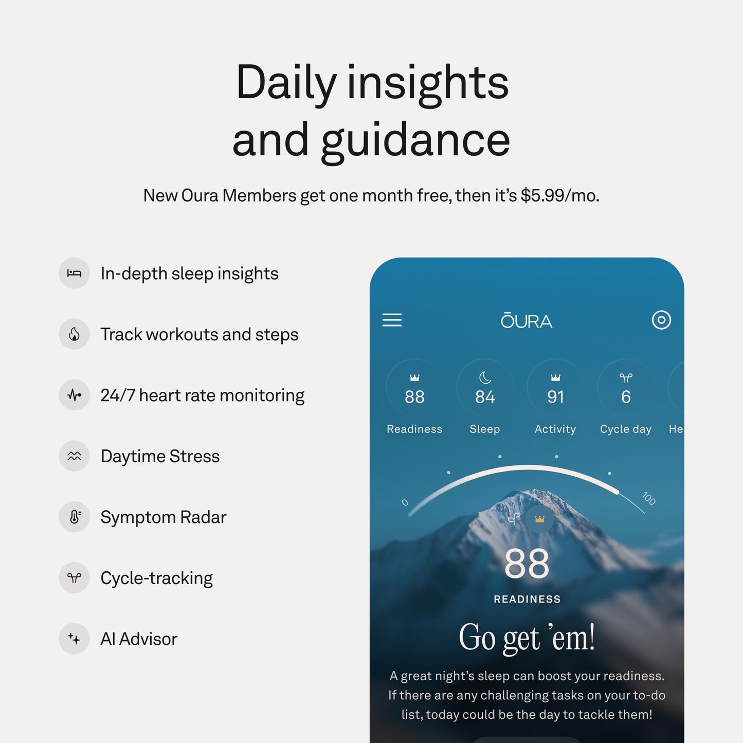 Oura Ring 5 - Gold - Size 8 - World’s Smallest Smart Ring - Sleep, Activity, Women’s Health, AI Advisor, 1 Week of Battery Life, Size Before You Buy, Android & iOS Compatible