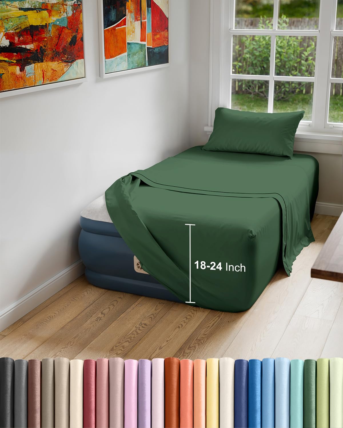 Air Mattress Sheet Set for Full Size - 4 Piece Breathable & Cooling Sheets w/Extra Deep Pockets - Fits Inflatable & Blow Up Air Mattresses Up to 24 Inches Thick - Soft and Wrinkle Free - Dark Grey