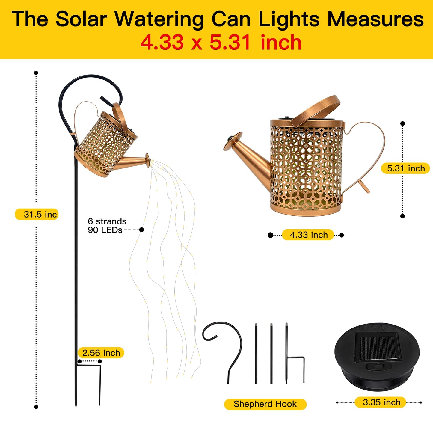 Ollny Solar Watering Can with Cascading Lights Outdoor Garden Decor, Birthday Gifts for Mom Grandma Women, IP65 Waterproof 2 Lighting Modes Hanging Lanterns for Yard Patio Lawn (Hummingbird)