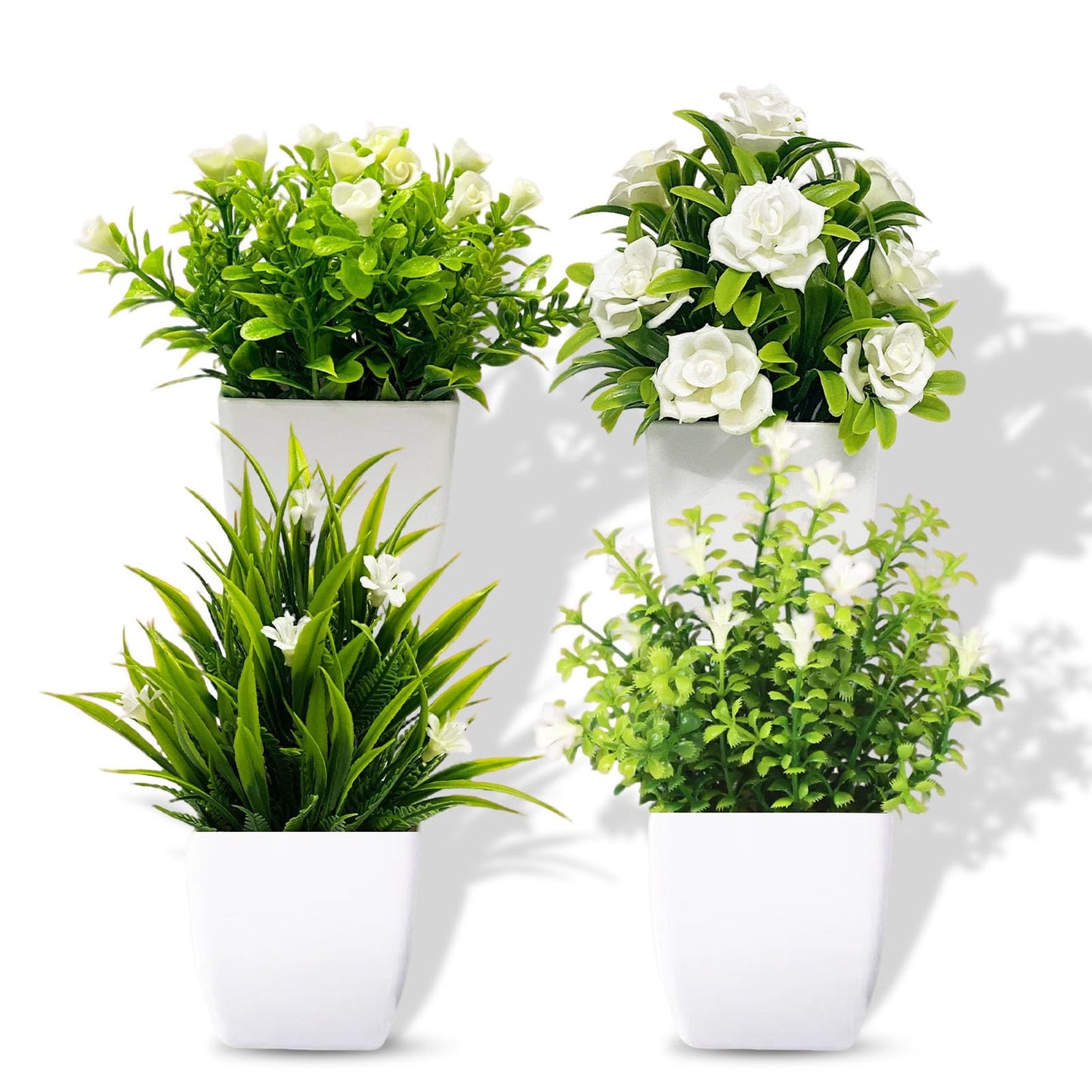 SZC&MFZ Small Fake Plants,4 PCS Artificial Potted Flowers for Home,Bathroom, Room, Bedroom, Living Room, Kitchen and Office Decor.