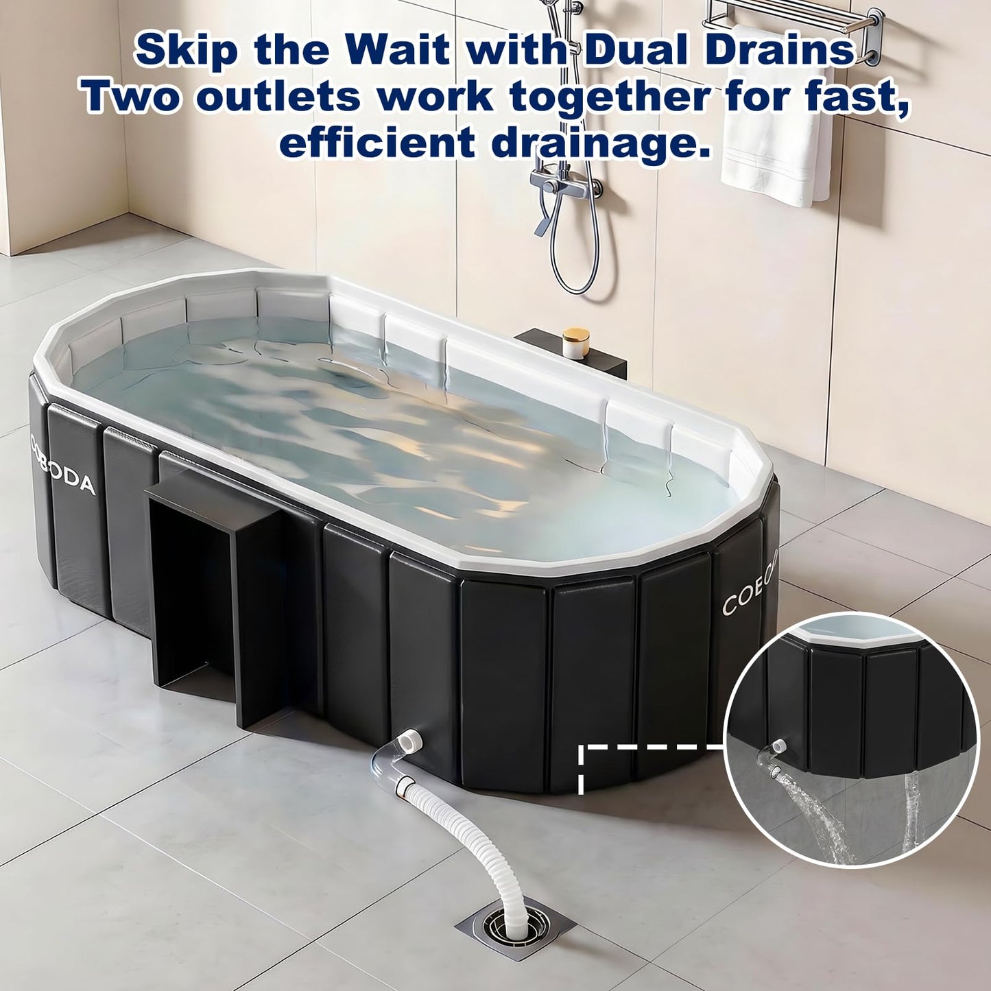 Portable Bathtub for Adult 59" Large Collapsible Cold Plunge Bathtub Foldable No Installation Ice Bath Tub for Shower Stall, Bathroom Hot SPA Soaking Standing Tub