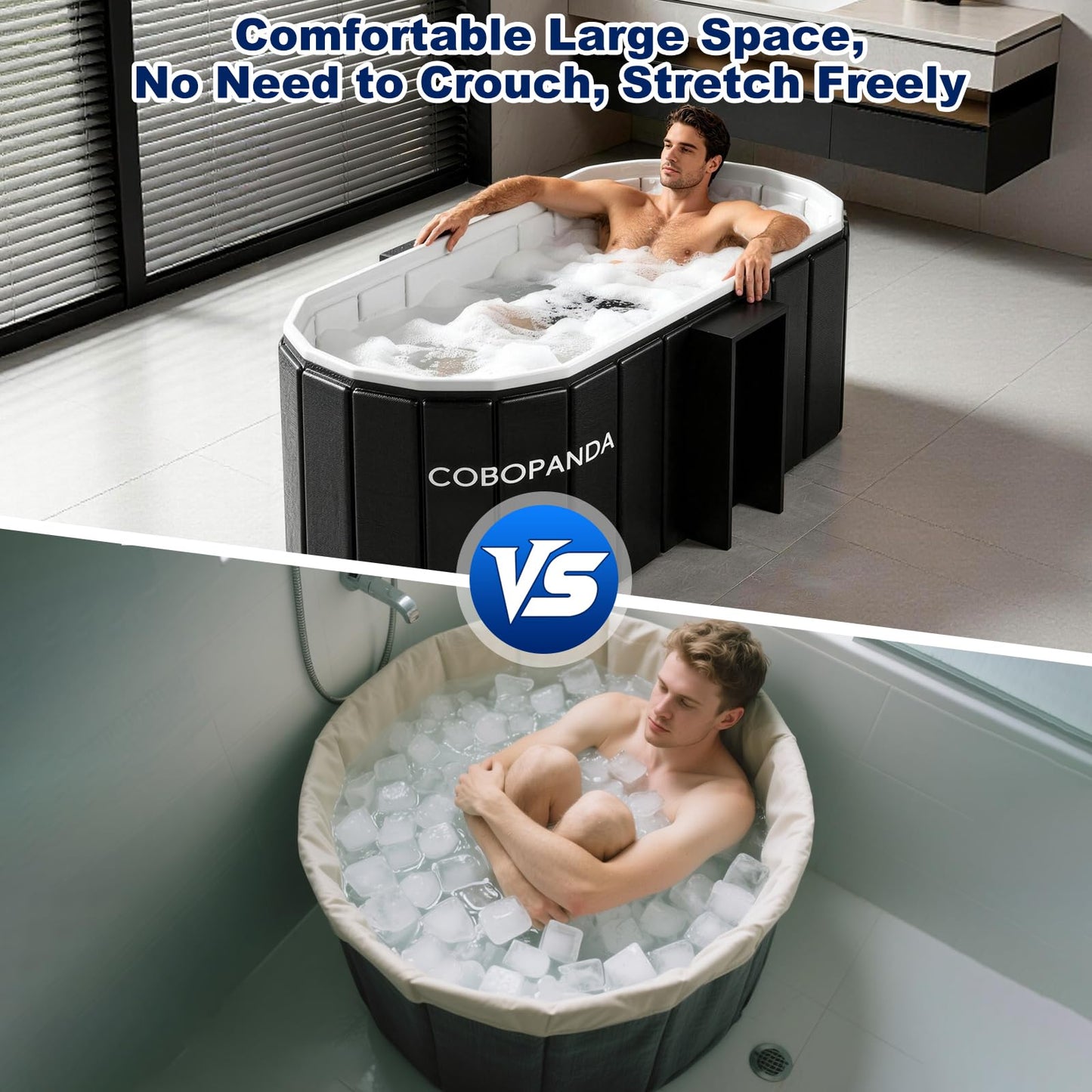 Portable Bathtub for Adult 59" Large Collapsible Cold Plunge Bathtub Foldable No Installation Ice Bath Tub for Shower Stall, Bathroom Hot SPA Soaking Standing Tub