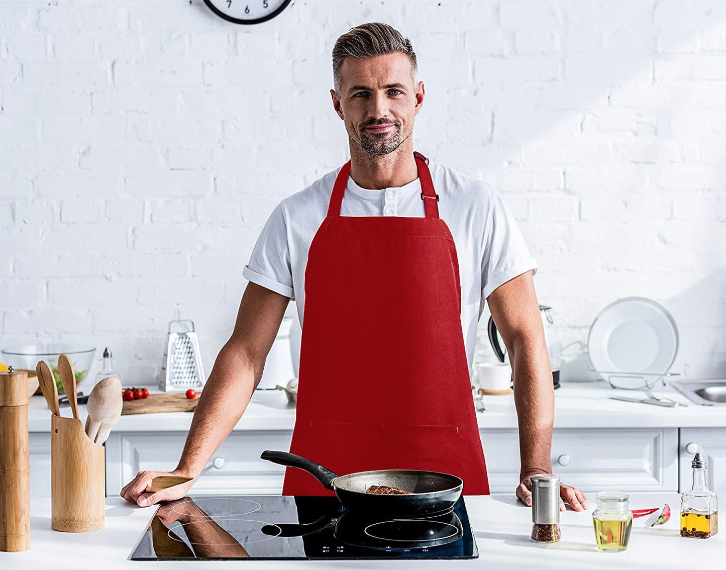 Utopia Kitchen 2 Pack Bib Apron, Adjustable with 2 Pockets, Water and Oil Resistant, Cooking Kitchen Chef Apron for Women Men